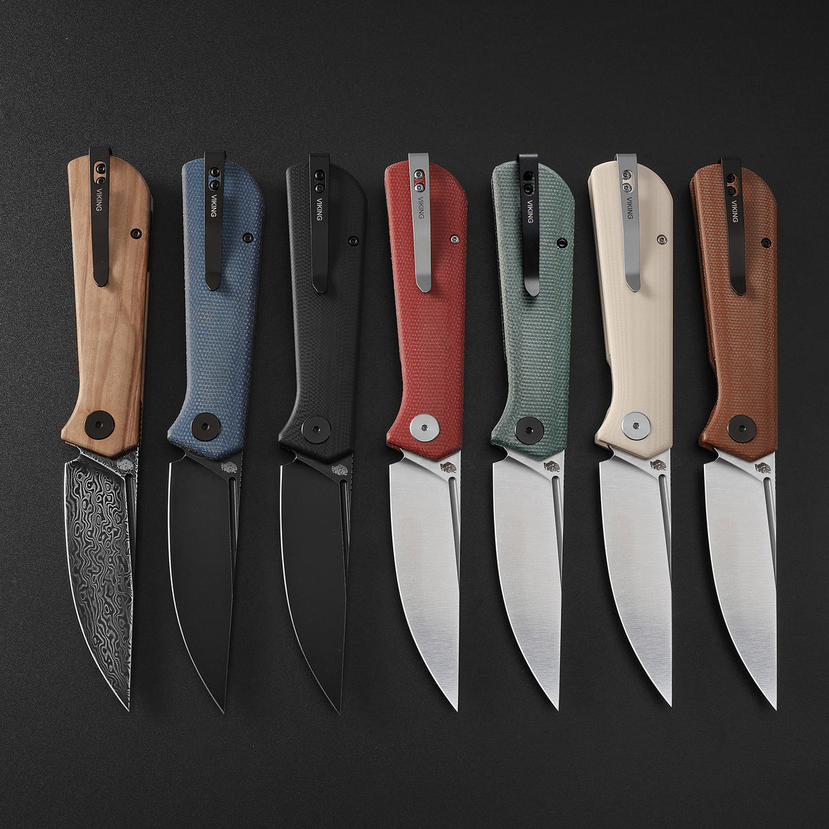 Petrified Fish PFP07 Viking,3.62" K110/Damascus Blade,G10/Micarta/Wood Handle Front Flipper Liner Lock Folding Knife
