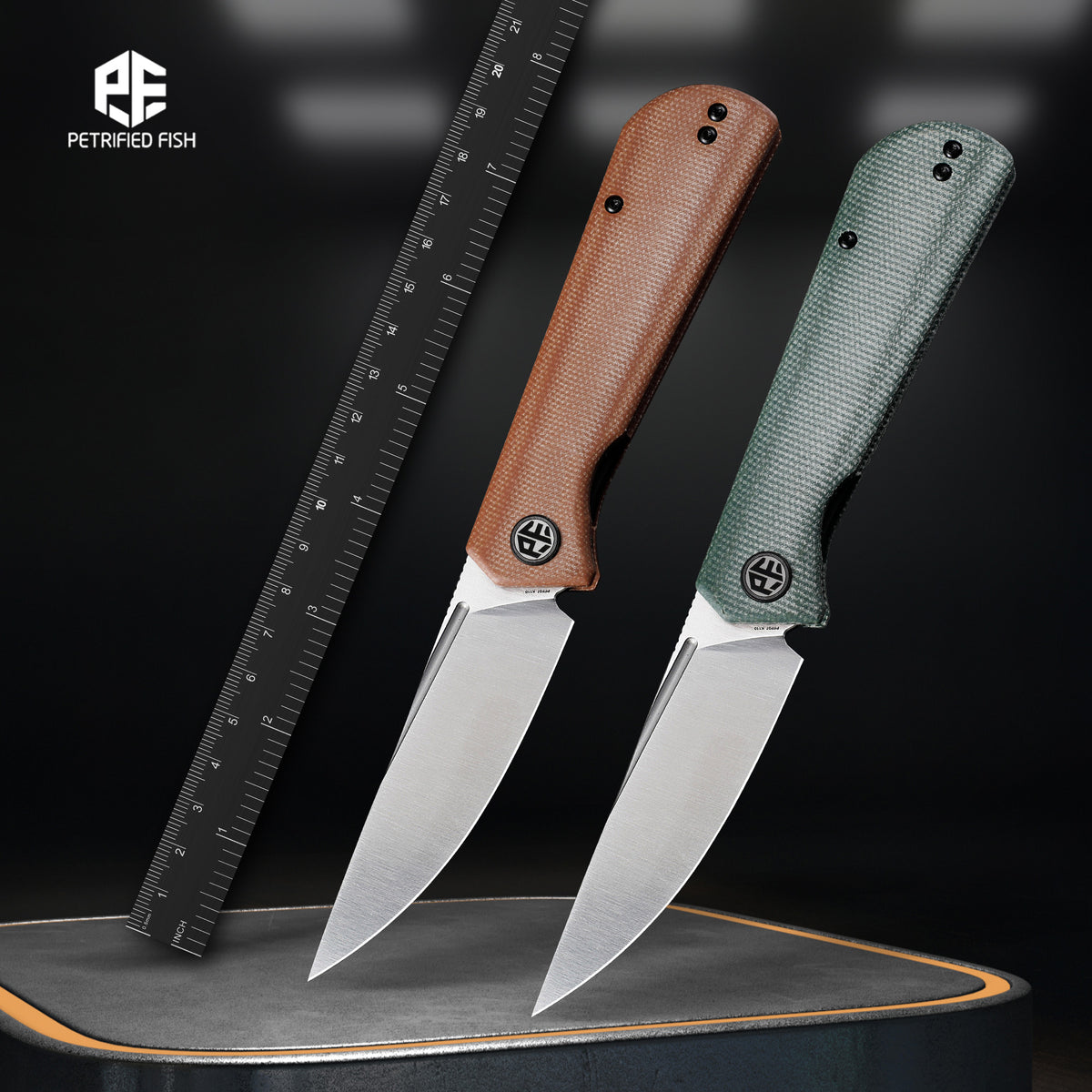Petrified Fish PFP07 Viking,3.62" K110/Damascus Blade,G10/Micarta/Wood Handle Front Flipper Liner Lock Folding Knife