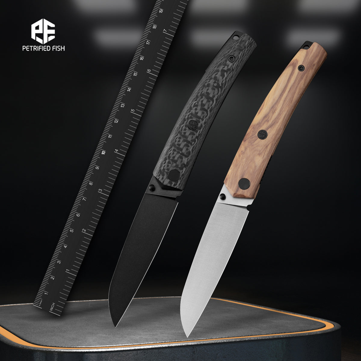 Petrified Fish PF719 V2-Patte,3.43"14C28N Steel Blade,Wood/Carbon Fiber/G10 Handle,Thumb Stud Liner Lock Folding knife