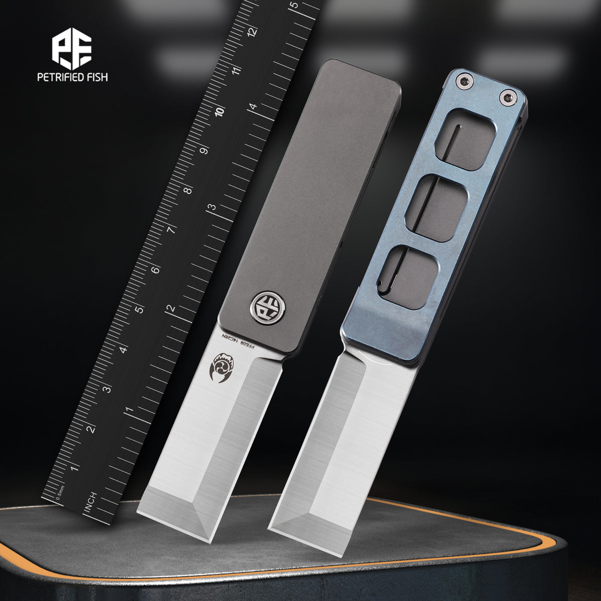 Petrified Fish PFE09 Cash,1.81" 14C28N Blade,48g Titanium Handle Front Flipper Frame Lock Folding Knife