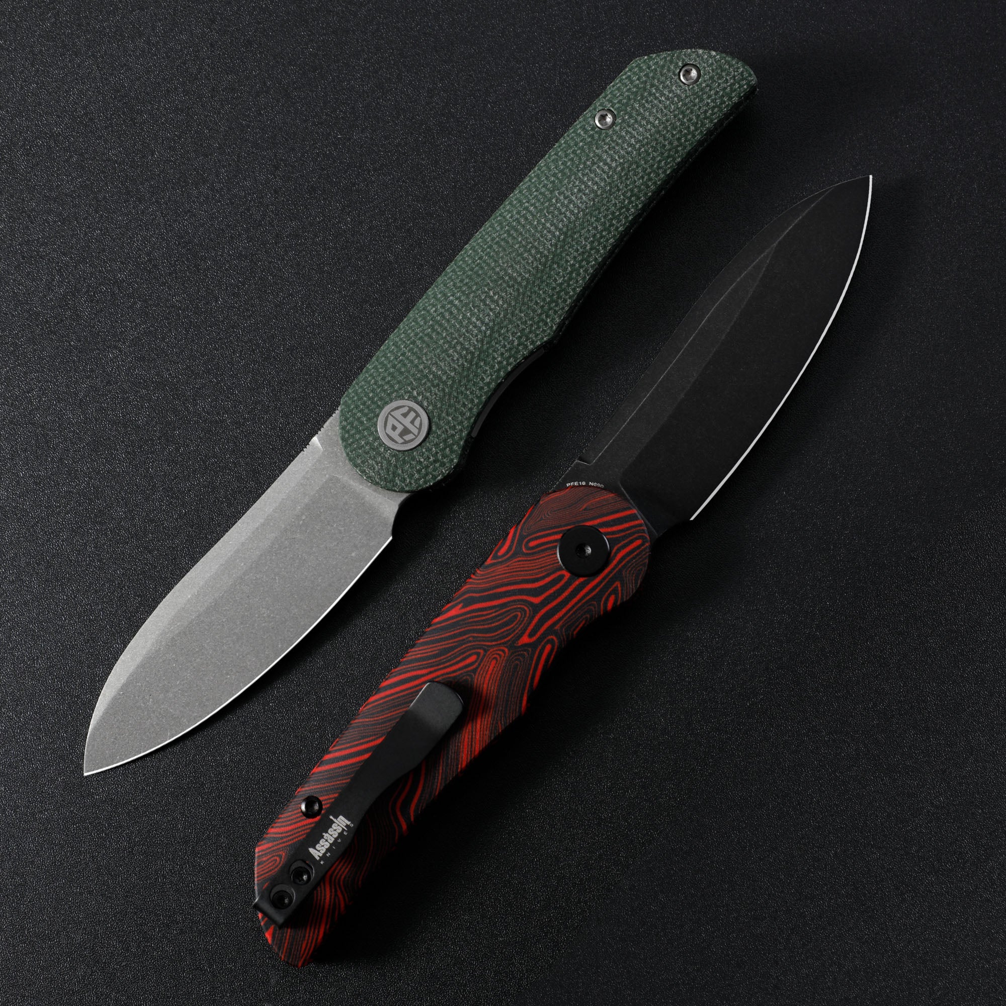 Petrified Fish PFE16 Elcamino,3.15" N690 Blade,Micarta/Gmascus/Aluminum Handle,Front Flipper Liner Lock Folding Knife