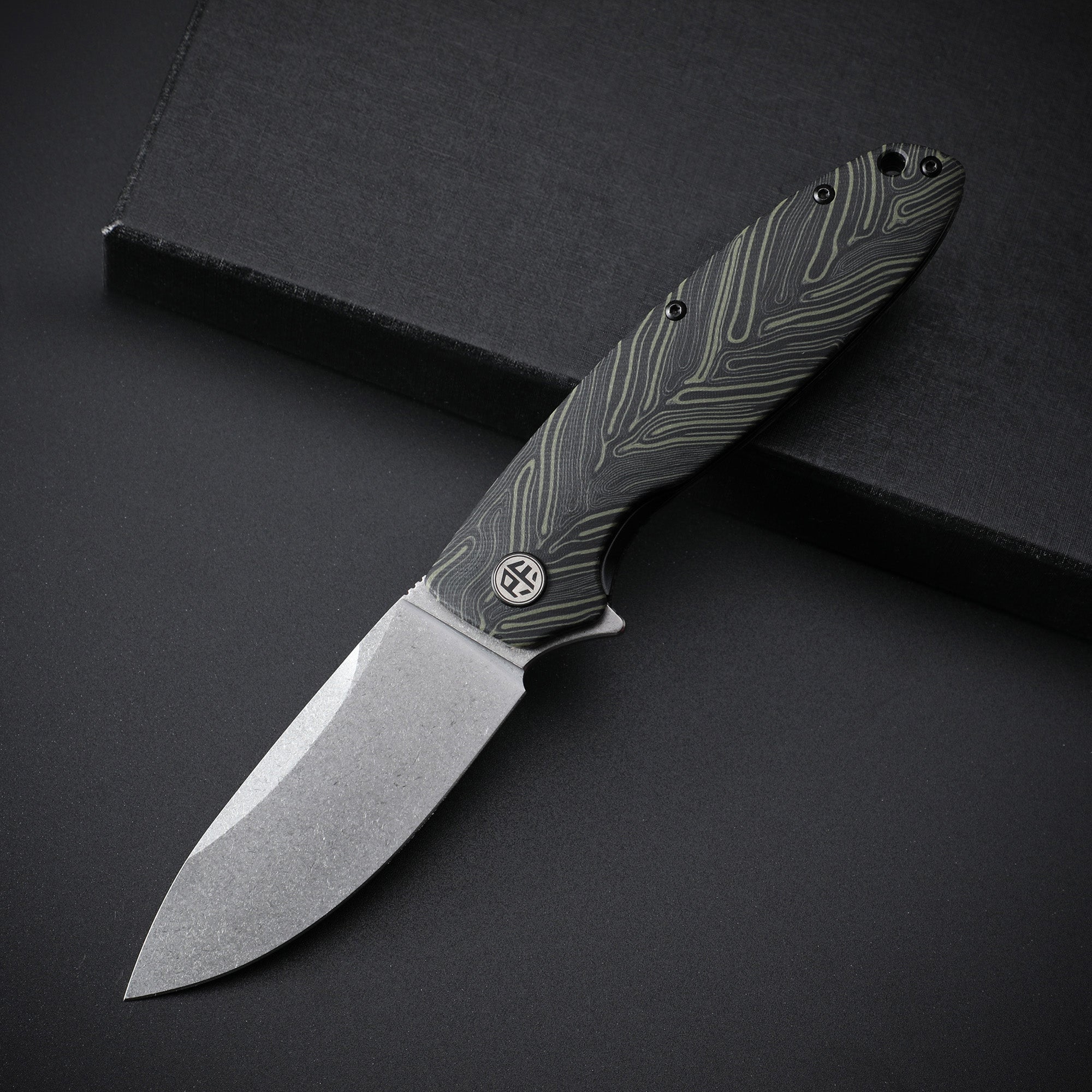 Petrified Fish PFB01 Terra,3.54" D2 Blade,Gmascus/G10/Micarta Handle Flipper Liner Lock Folding Knife