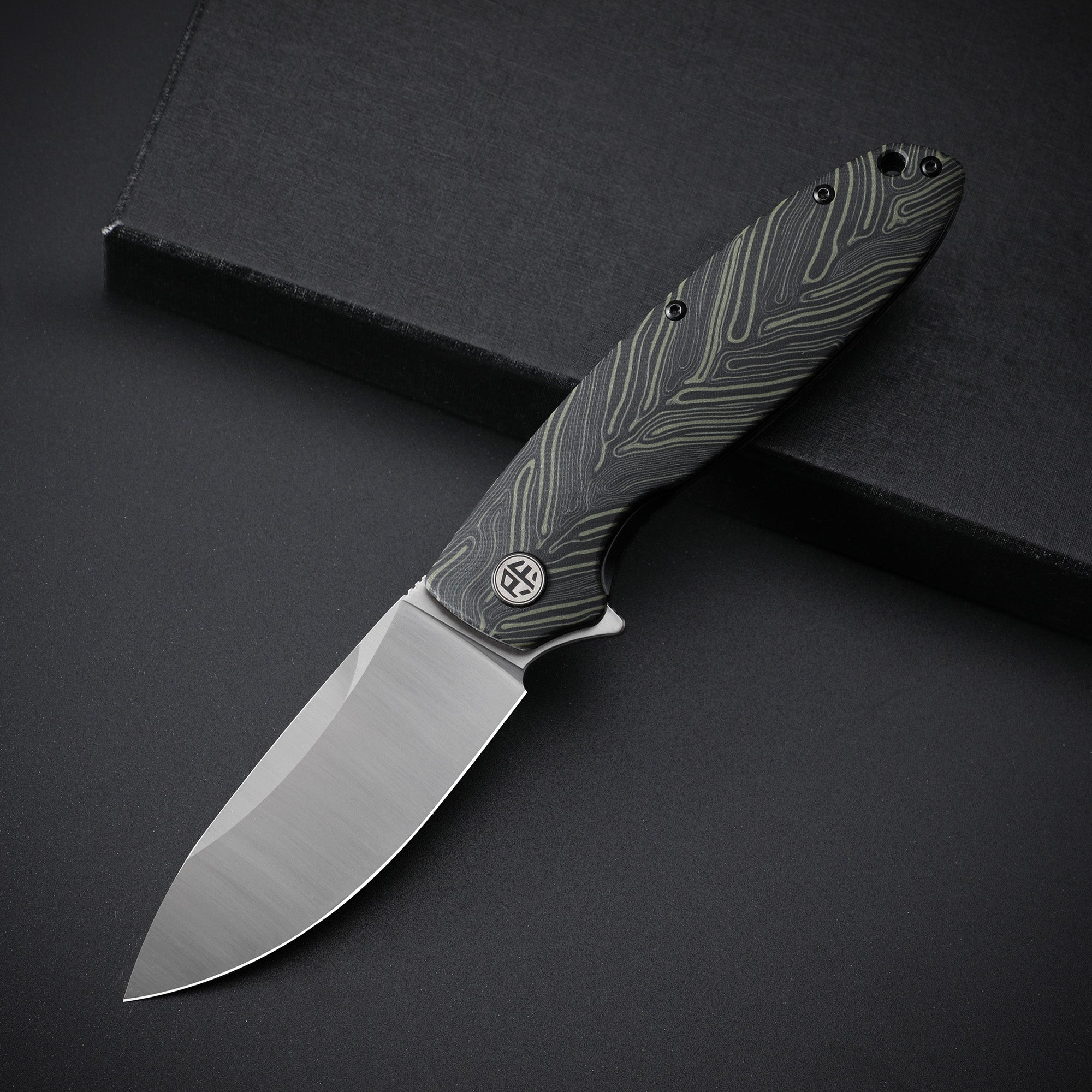 Petrified Fish PFB01 Terra,3.54" D2 Blade,Gmascus/G10/Micarta Handle Flipper Liner Lock Folding Knife