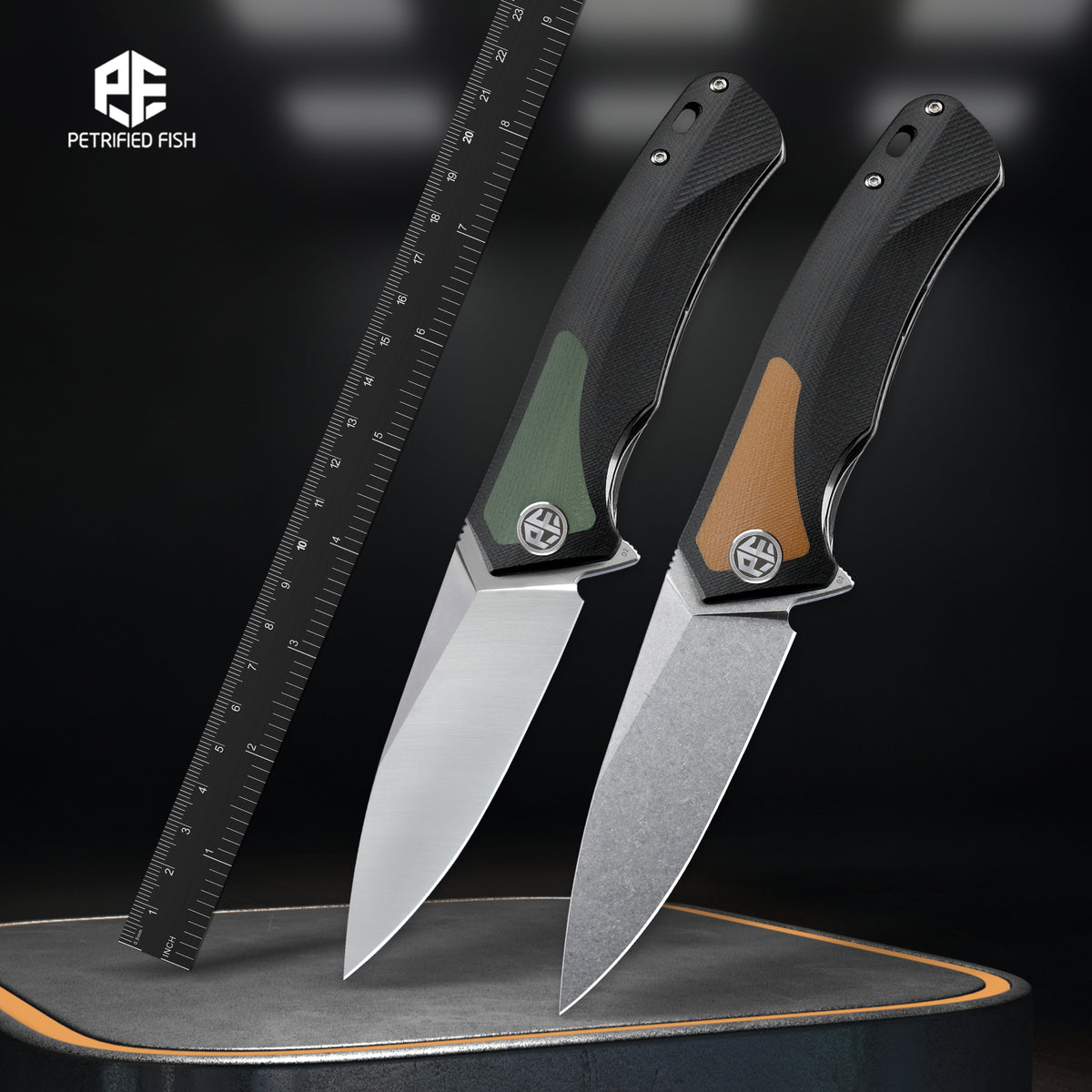Petrified Fish PF838 Pub,3.74"D2 Steel Blade,G10/Micarta/G10+Carbon Fiber Handle, Flipper Liner lock Folding knife