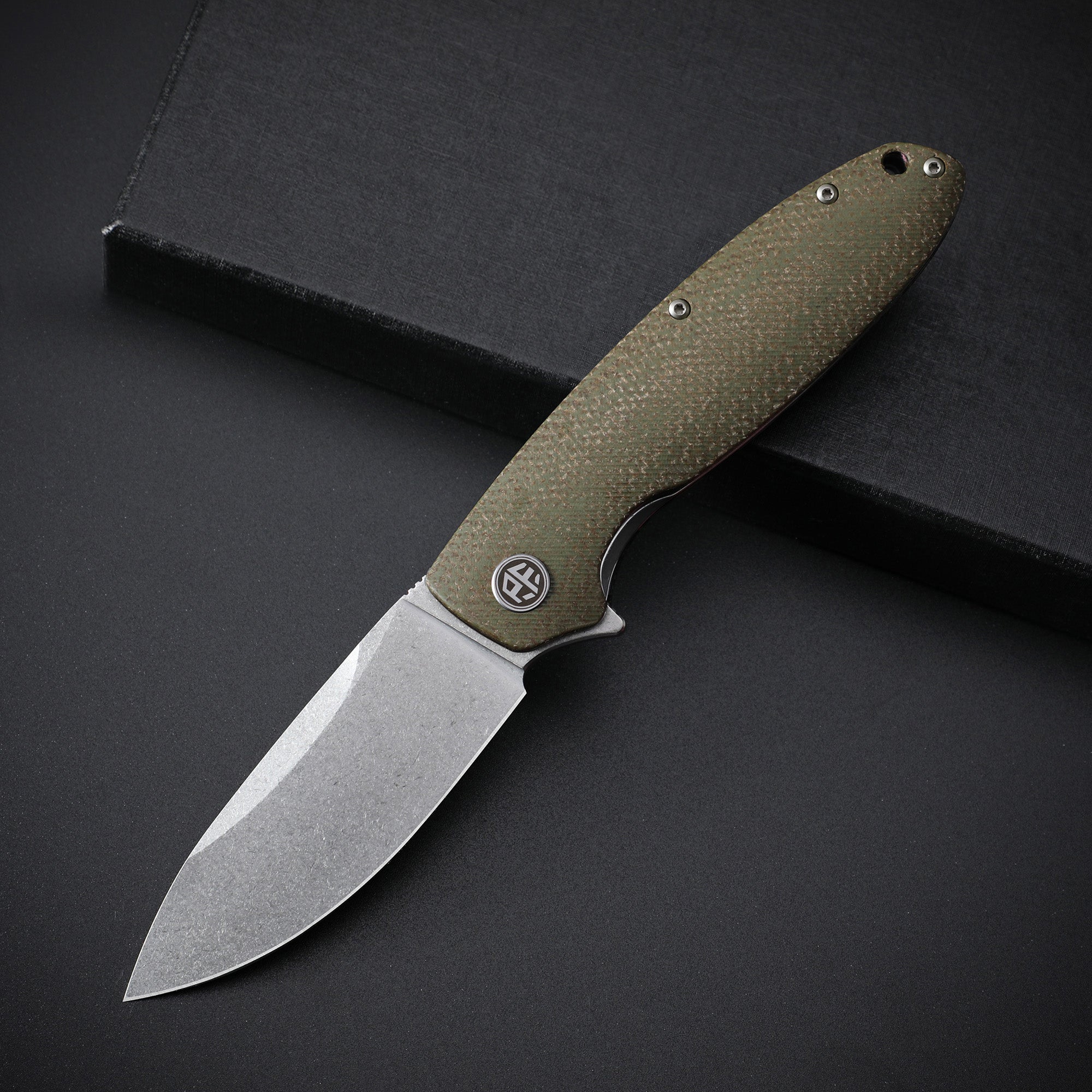 Petrified Fish PFB01 Terra,3.54" D2 Blade,Gmascus/G10/Micarta Handle Flipper Liner Lock Folding Knife