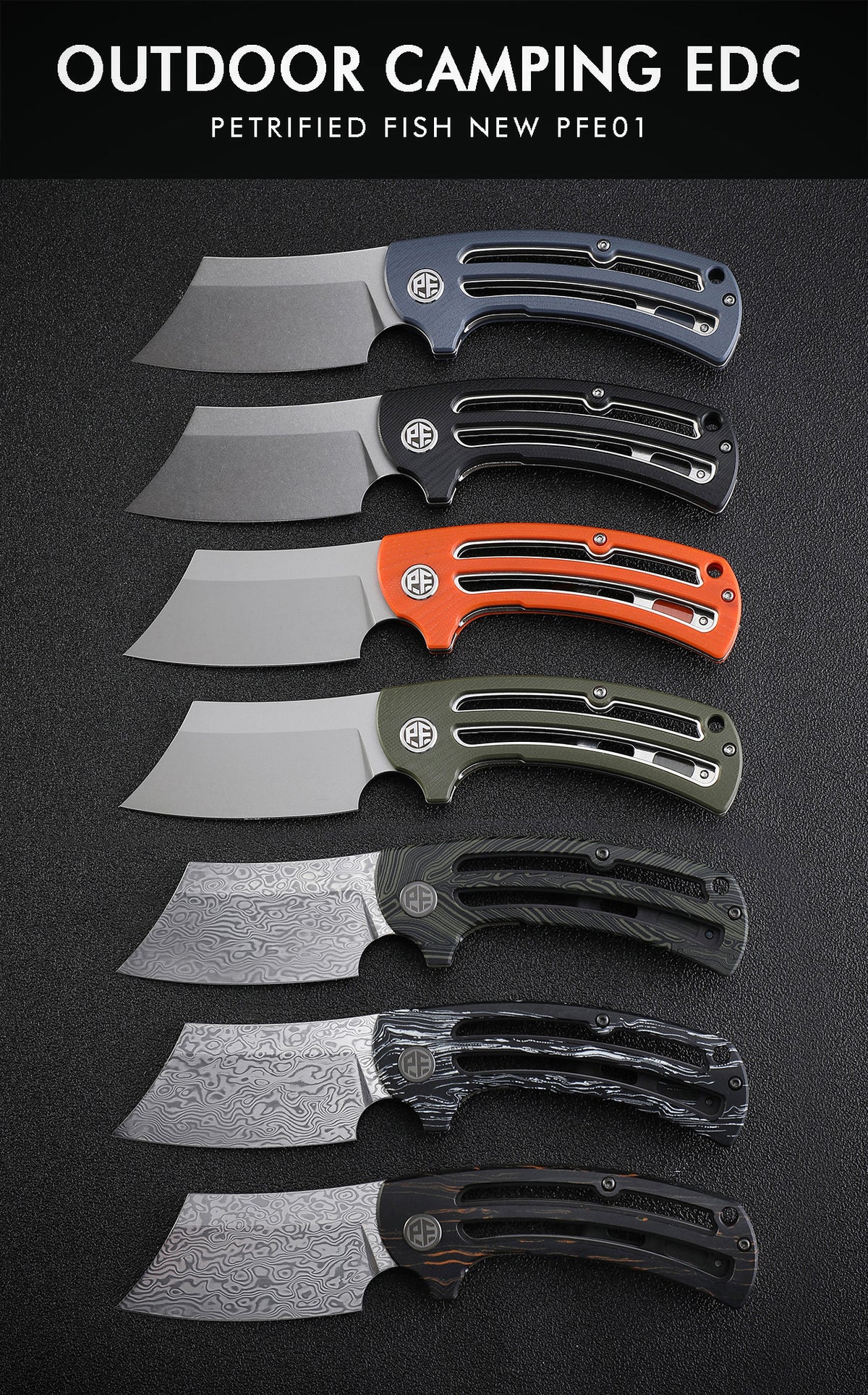 Petrified Fish PFE01 Eddy,3.07" K110/Damascus Blade,G10 Handle, Flipper Liner lock Folding knife