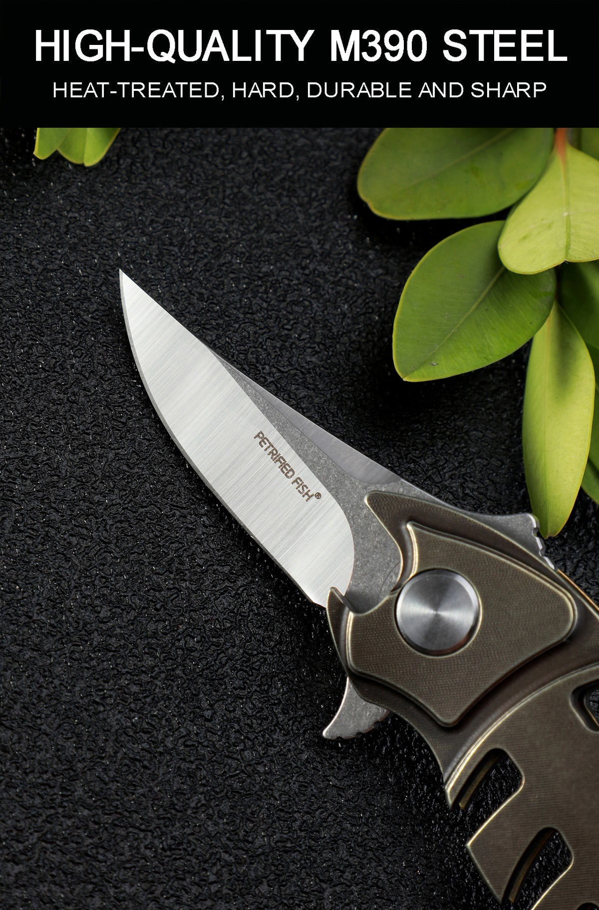 Petrified Fish PF900 Helmet,1.54" M390 Blade,Titanium Handle Pocket Folding Knife