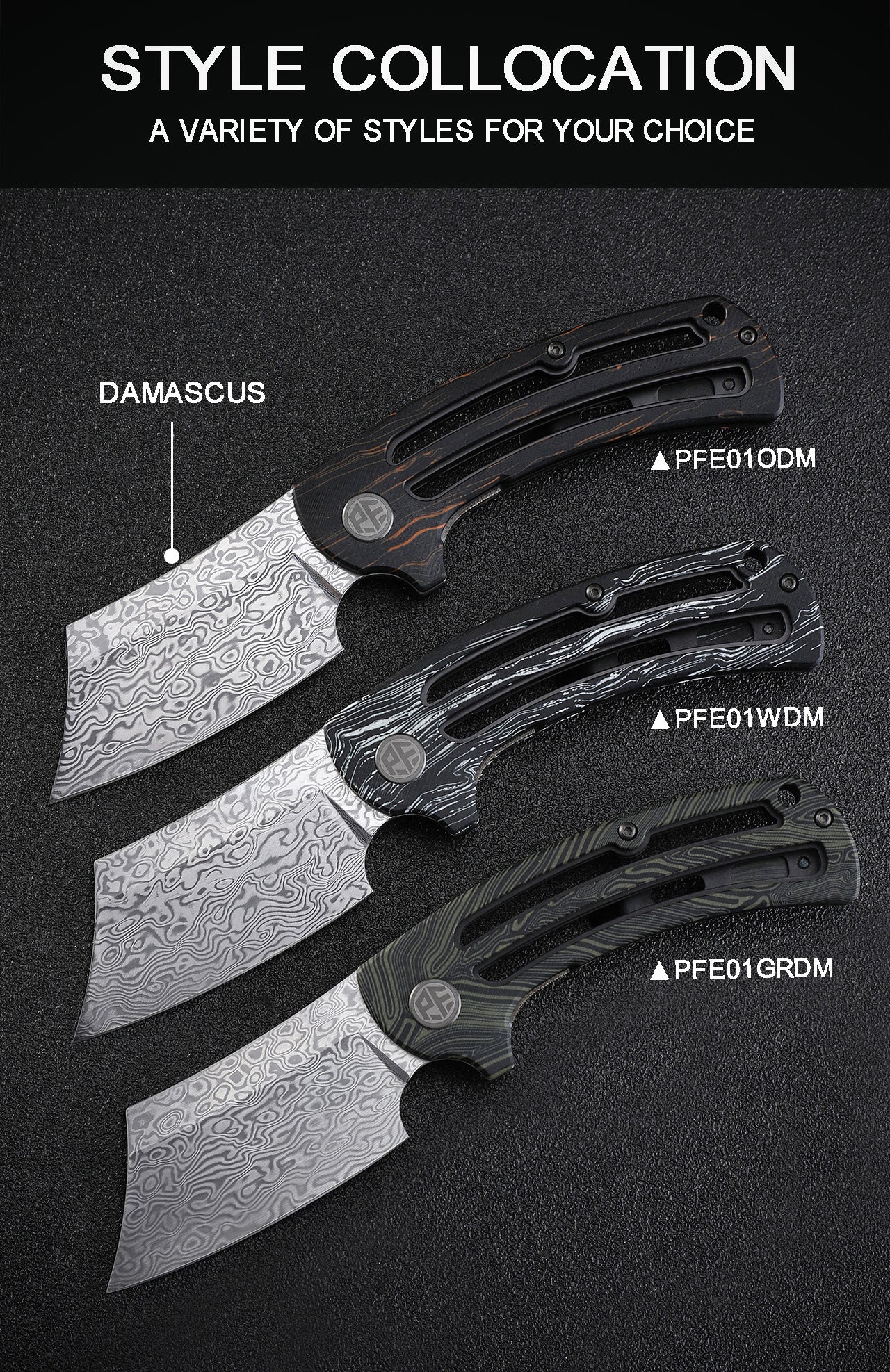 Petrified Fish PFE01 Eddy,3.07" K110/Damascus Blade,G10 Handle, Flipper Liner lock Folding knife