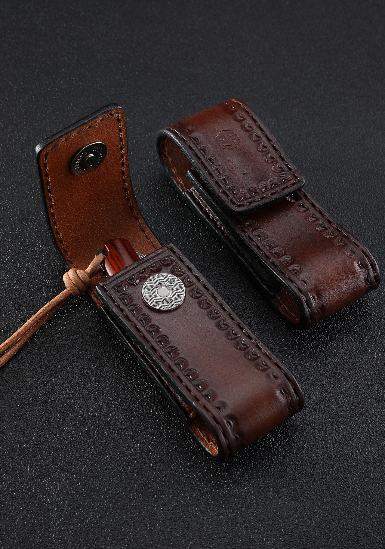 Petrified fish PF719DM Patte,3.39" Damascus Blade,Sandalwood Handle,Thumb Stud Liner Lock Folding Knife