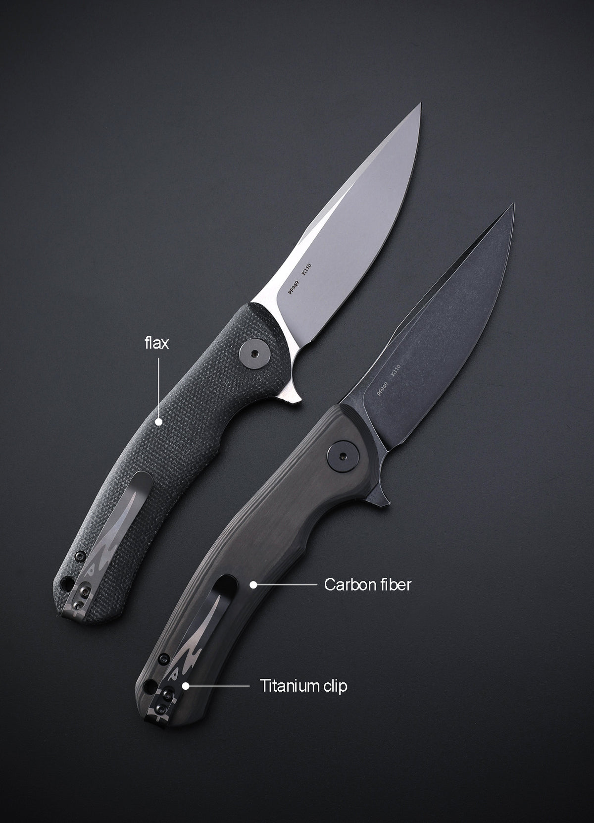 Petrified Fish PF949 Warrior,3.54" K110 Blade,Micarta/G10/Carbon Fiber Handle, Flipper Liner lock Folding knife