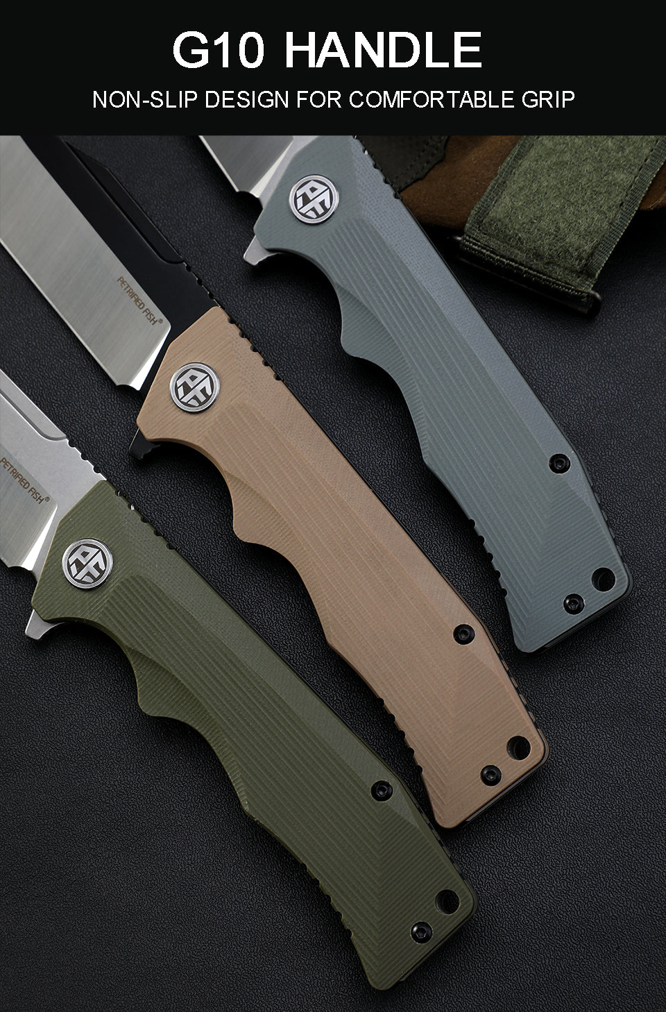 Petrified fish PF959,3.78" D2 Blade,G10 Handle, Flipper Liner lock Folding knife
