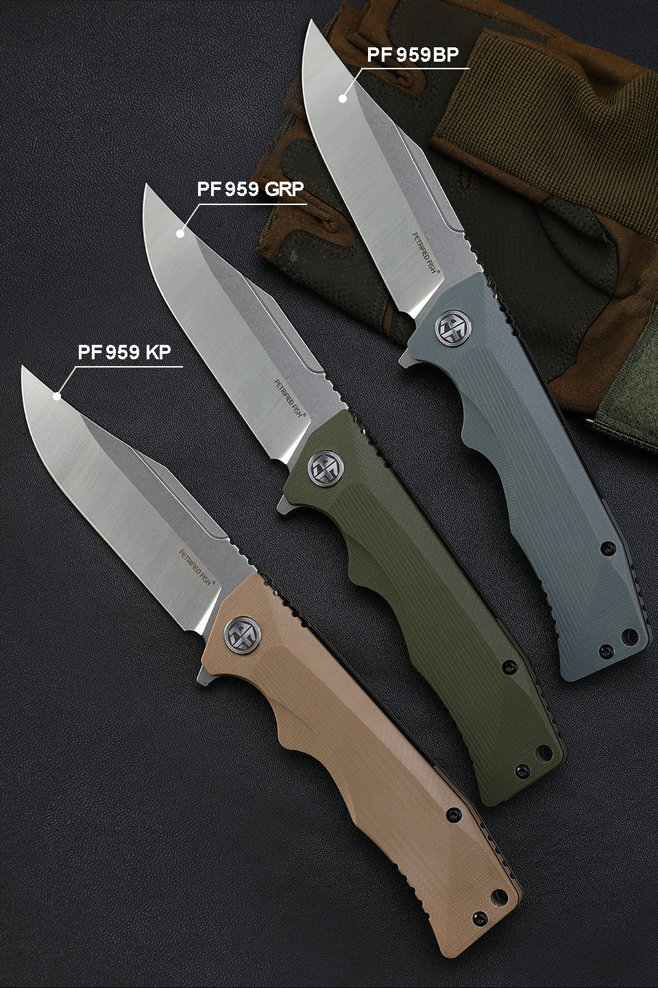 Petrified fish PF959,3.78" D2 Blade,G10 Handle, Flipper Liner lock Folding knife