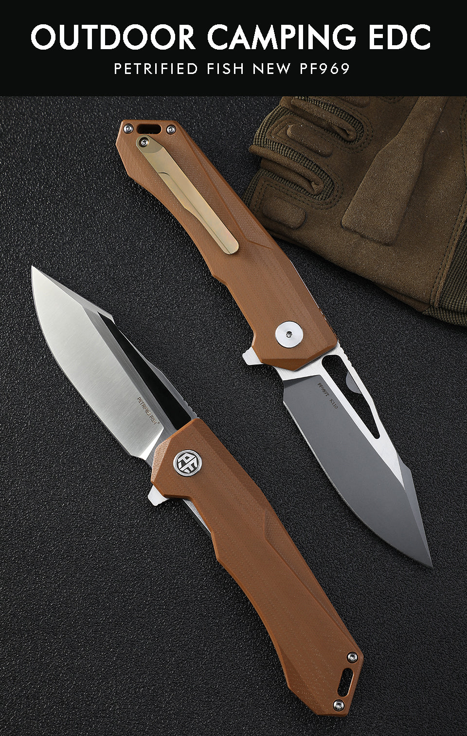 Petrified Fish PF969, 3.74" K110 Blade,G10 Handle,Flipper Liner lock Folding knife