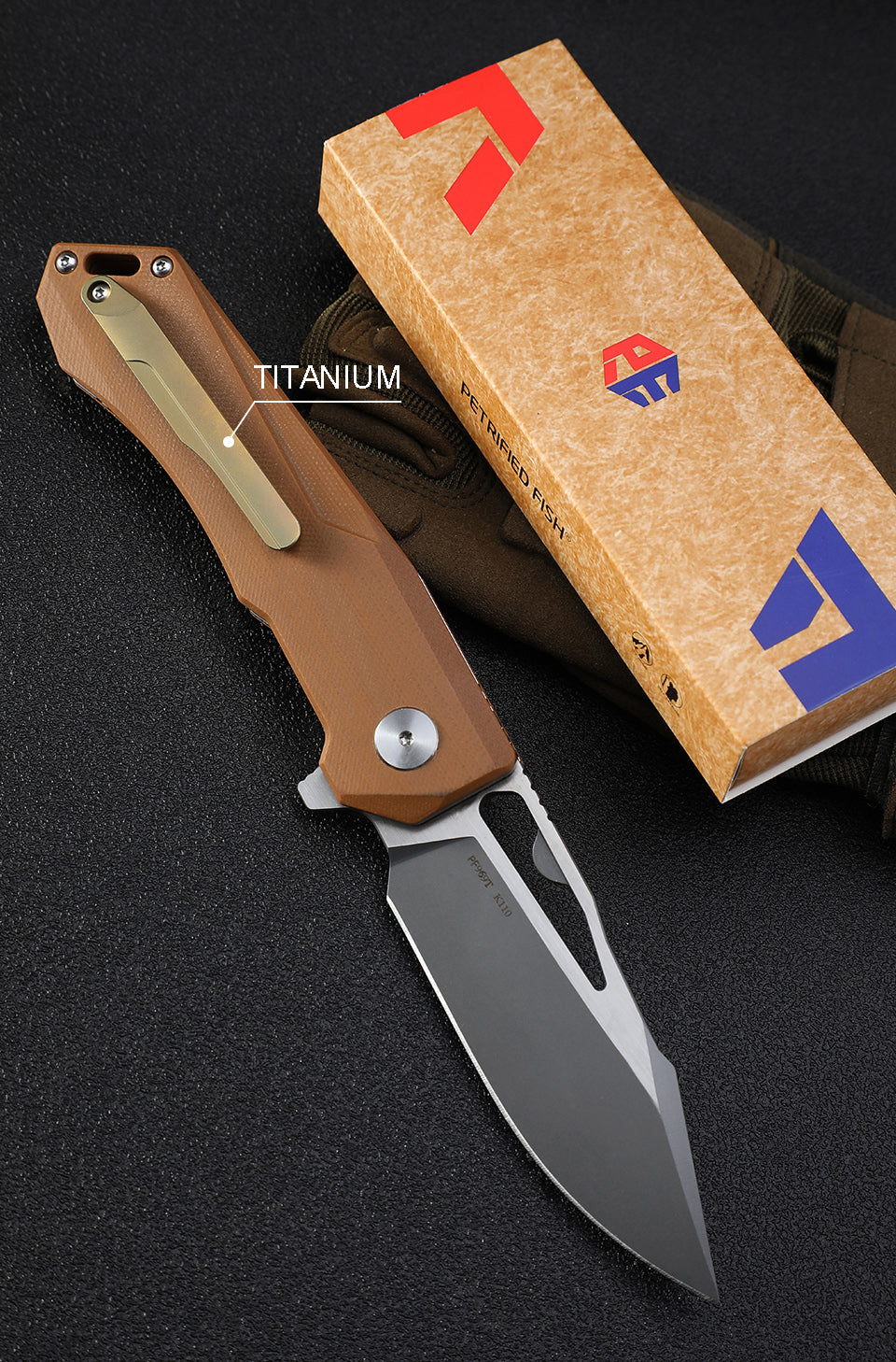 Petrified Fish PF969, 3.74" K110 Blade,G10 Handle,Flipper Liner lock Folding knife