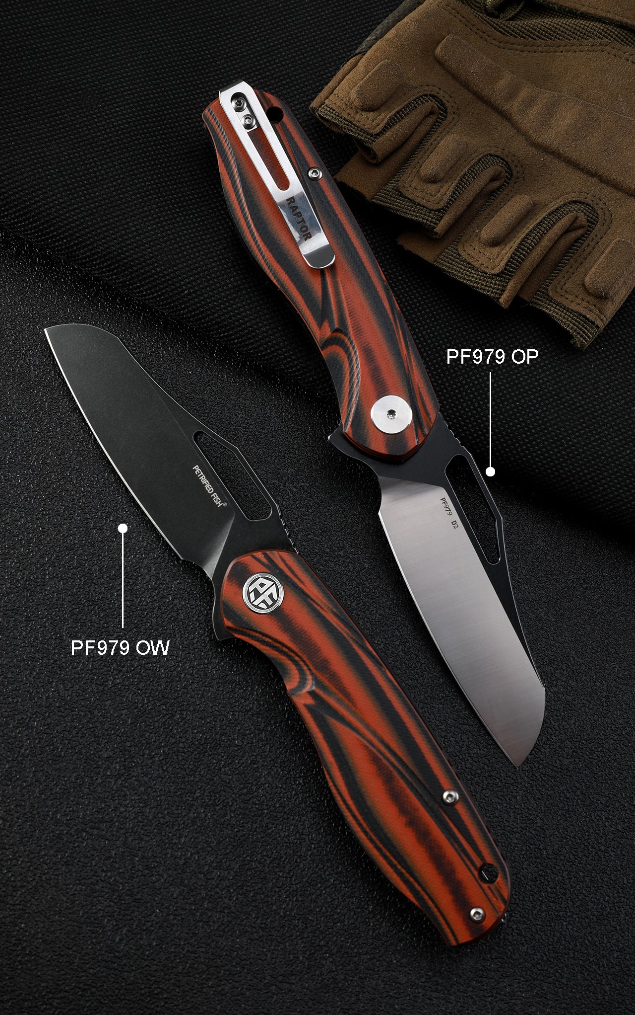 Petrified fish PF979 Raptor original,3.43"D2 Blade,G10 Handle,Flipper Liner lock Folding knife