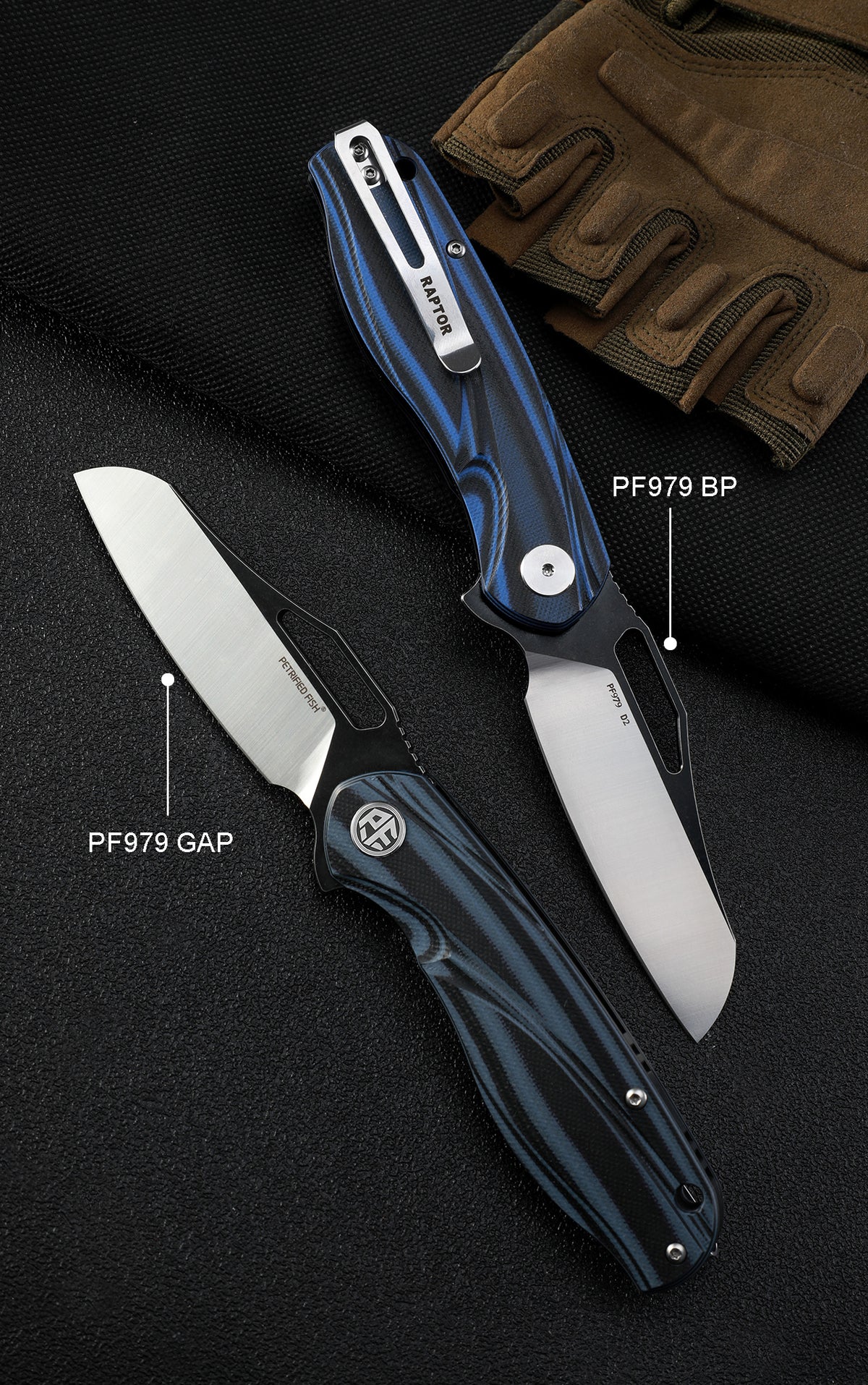 Petrified fish PF979 Raptor original,3.43"D2 Blade,G10 Handle,Flipper Liner lock Folding knife