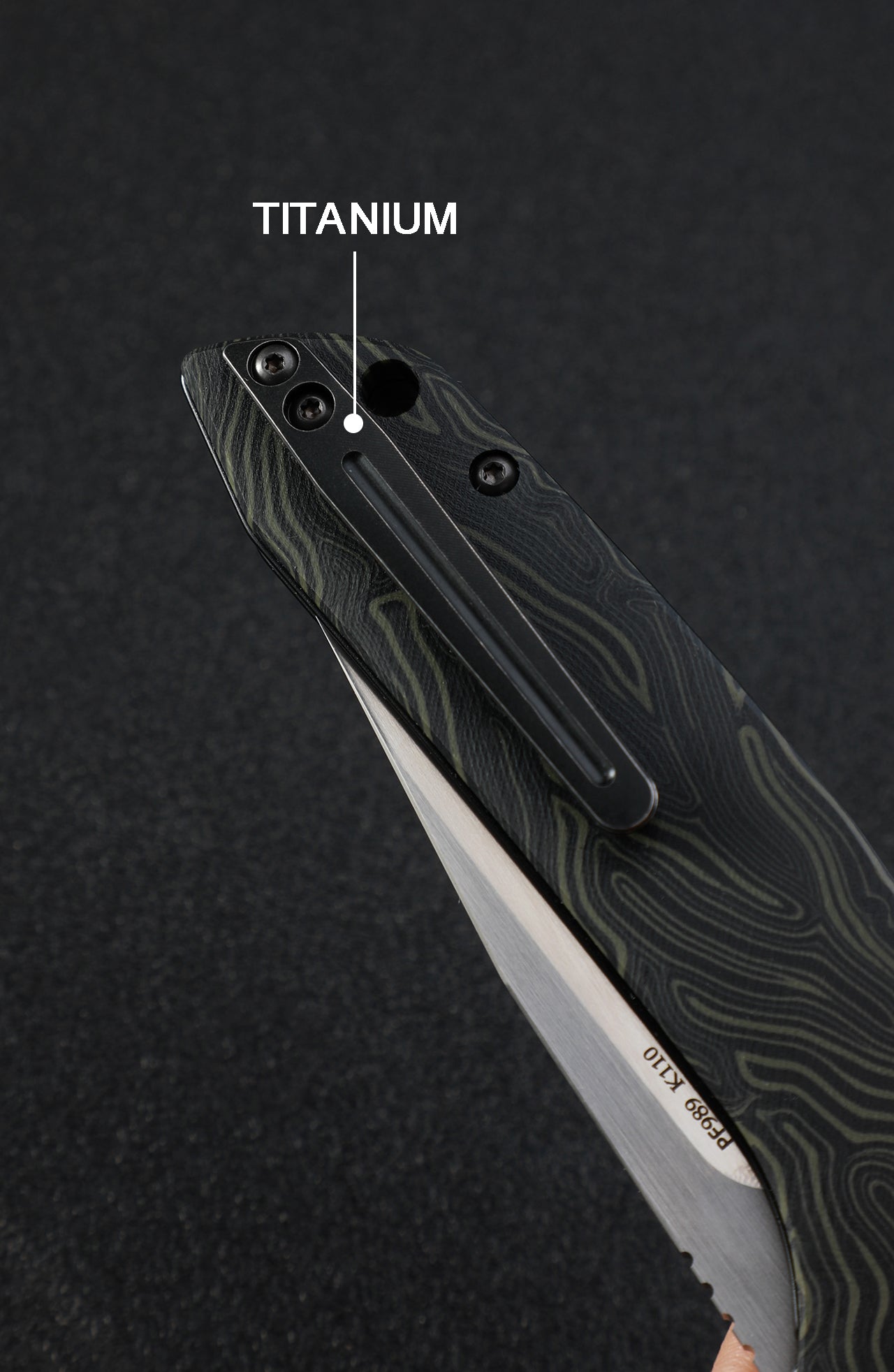 Petrified Fiah PF989 Auster,3.58" K110 Blade,Gmascus G10/Ebony Wood/Carbon Fiber Handle,Flipper Liner Lock Folding Knife