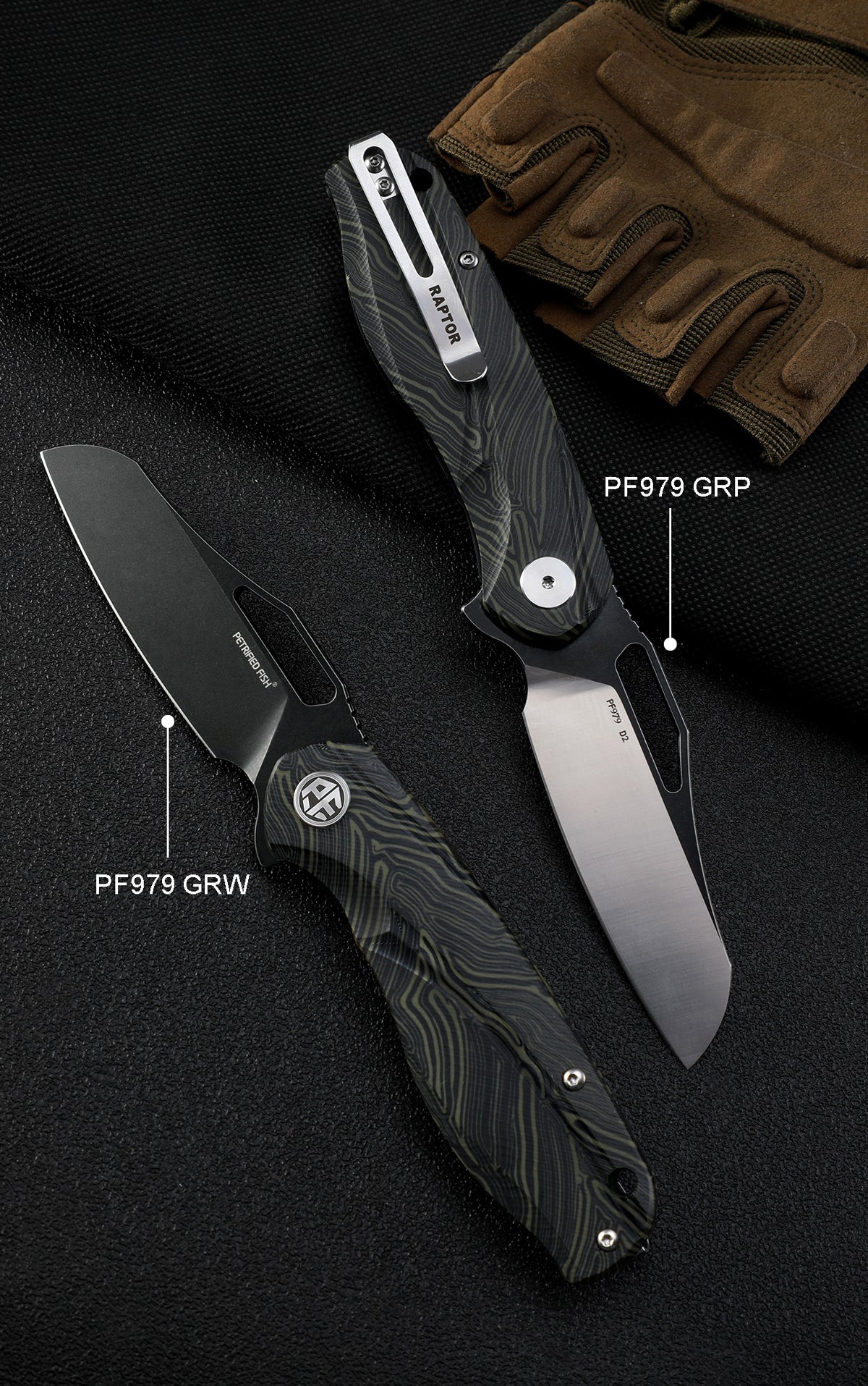 Petrified fish PF979 Raptor original,3.43"D2 Blade,G10 Handle,Flipper Liner lock Folding knife