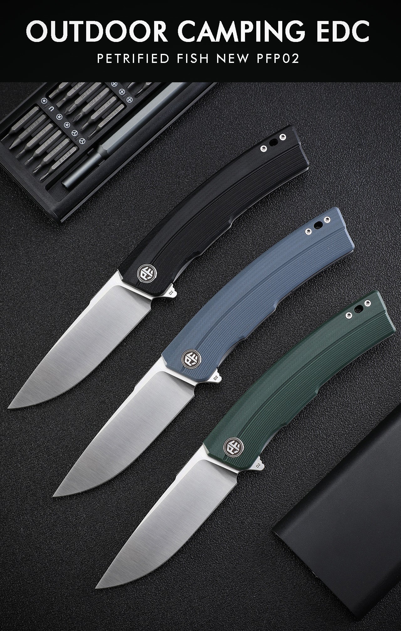 Petrified Fish PFP02 Magazine,3.66“ D2 Blade,G10/Micarta/Carbon Fiber Handle,Flipper Liner Lock Folding Knife