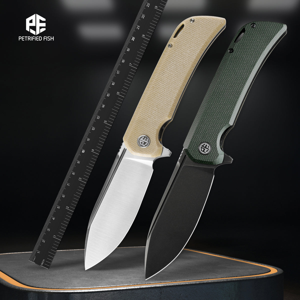 Petrified Fish PFB05 Tunny,3.86" 14C28N Blade,G10/Micarta Handle,Flipper Liner Lock Folding Knife