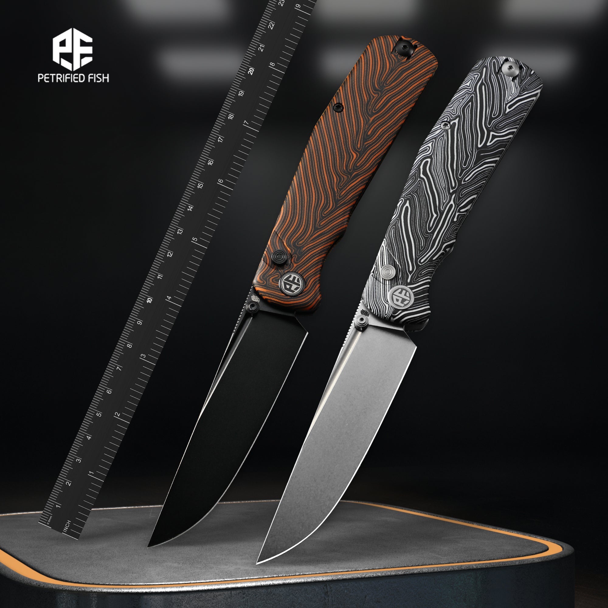 Petrified Fish PFP14-Lis,3.90" 10Cr15CoMov Steel Blade,G10 Handle,Button Lock Folding Knife