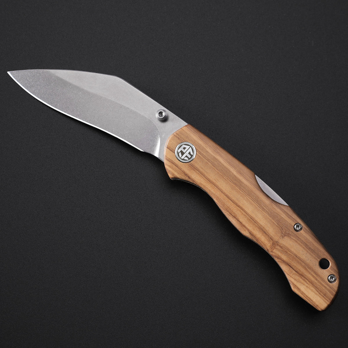 Petrified Fish PFE12 Skalor,3.39" 154CM Blade,120g Wood Handle,Thumb Stud Back Lock Folding Knife
