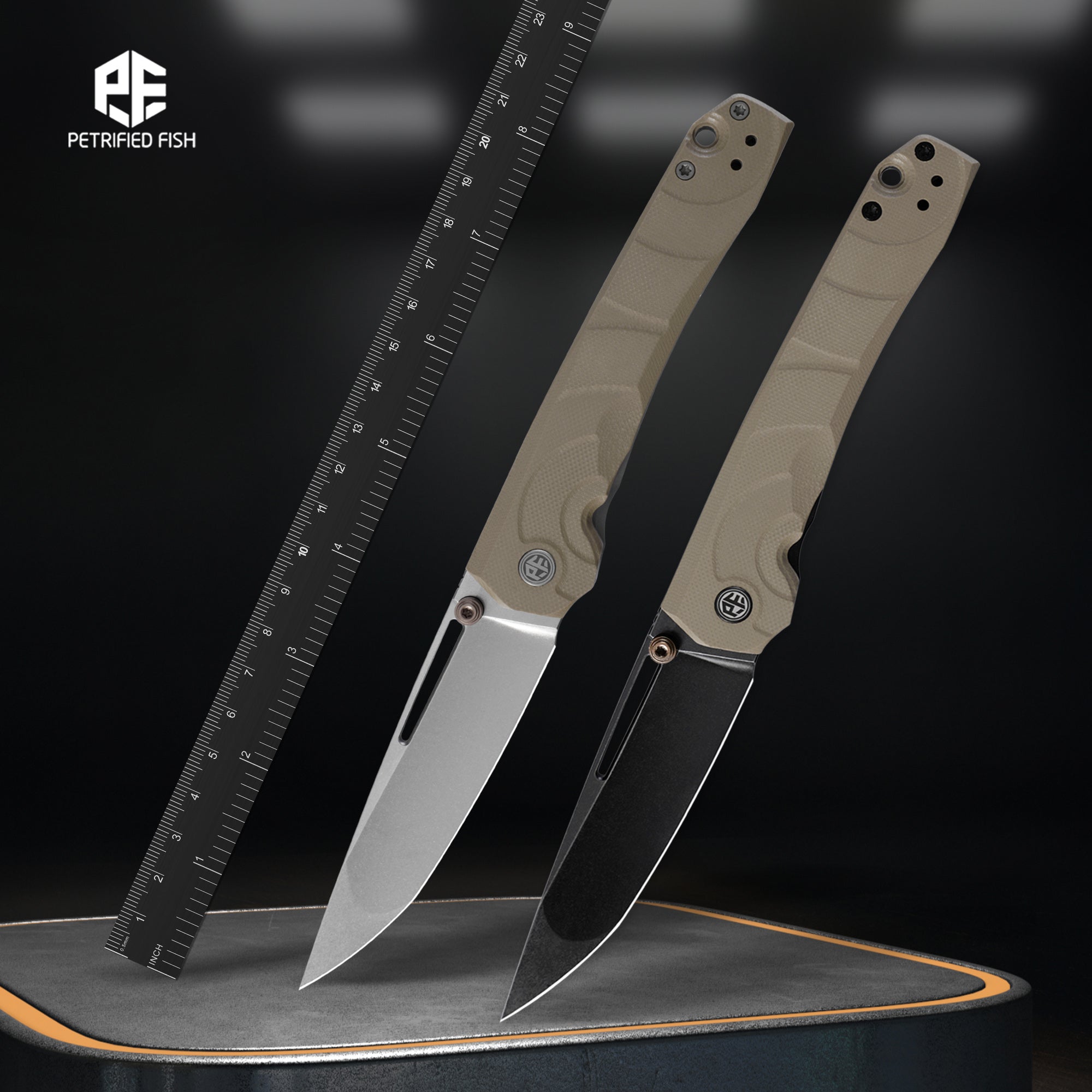 Petrified Fish PFP11 Ripple,3.78" 14C28N Steel Hollow Blade,G10 Handle,Front Flipper Thumb Stud Liner Lock Folding Knife