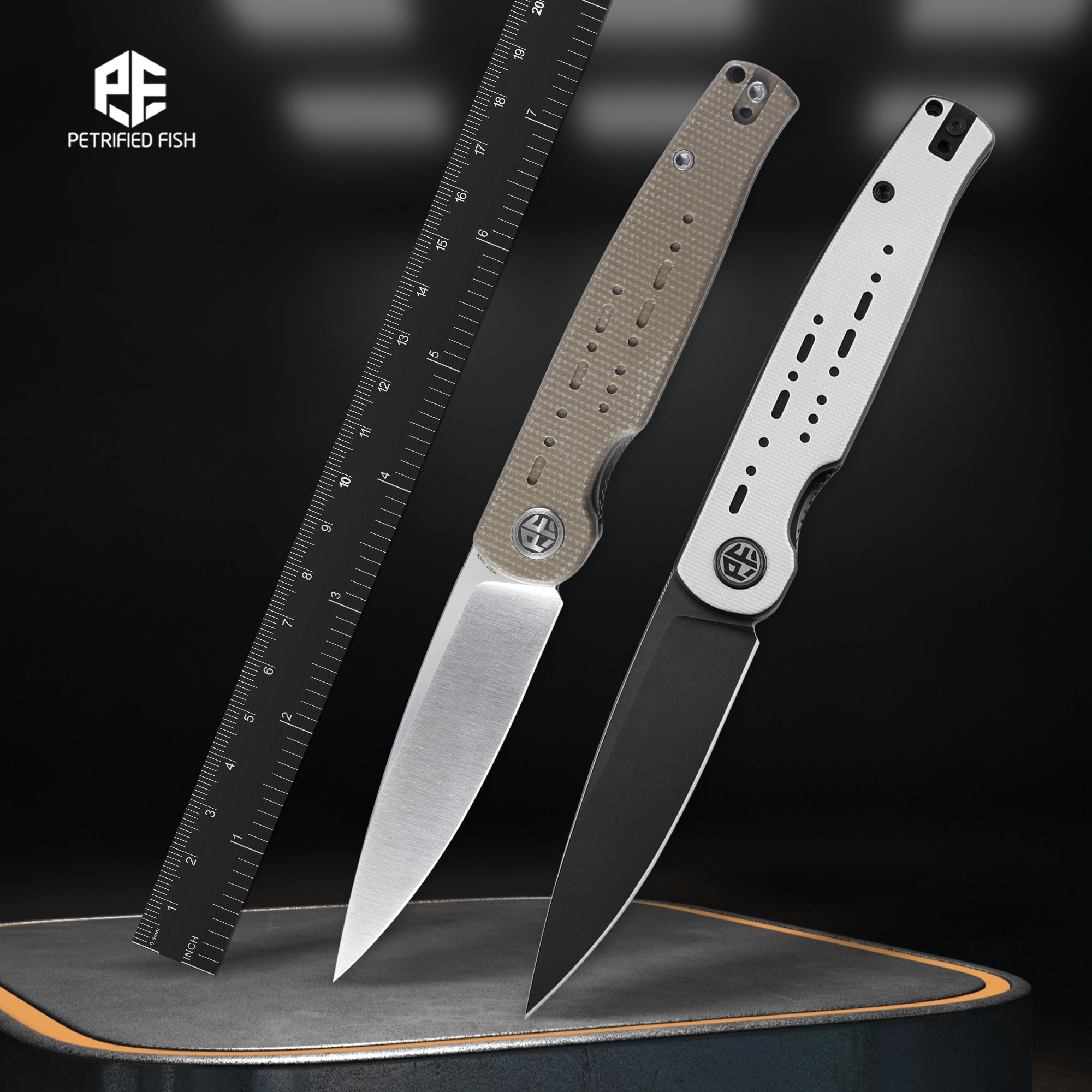 Petrified Fish PFE07 Morse,3.31" 154CM Blade,G10/Micarta Handle Front Flipper Liner Lock  Folding Knife