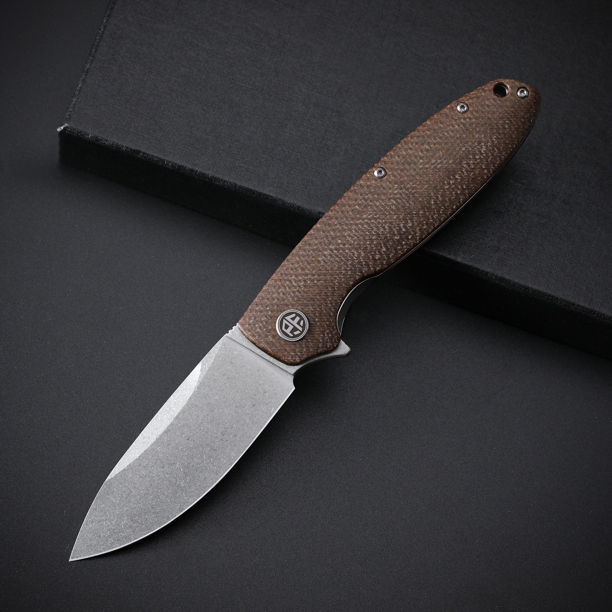 Petrified Fish PFB01 Terra,3.54" D2 Blade,Gmascus/G10/Micarta Handle Flipper Liner Lock Folding Knife
