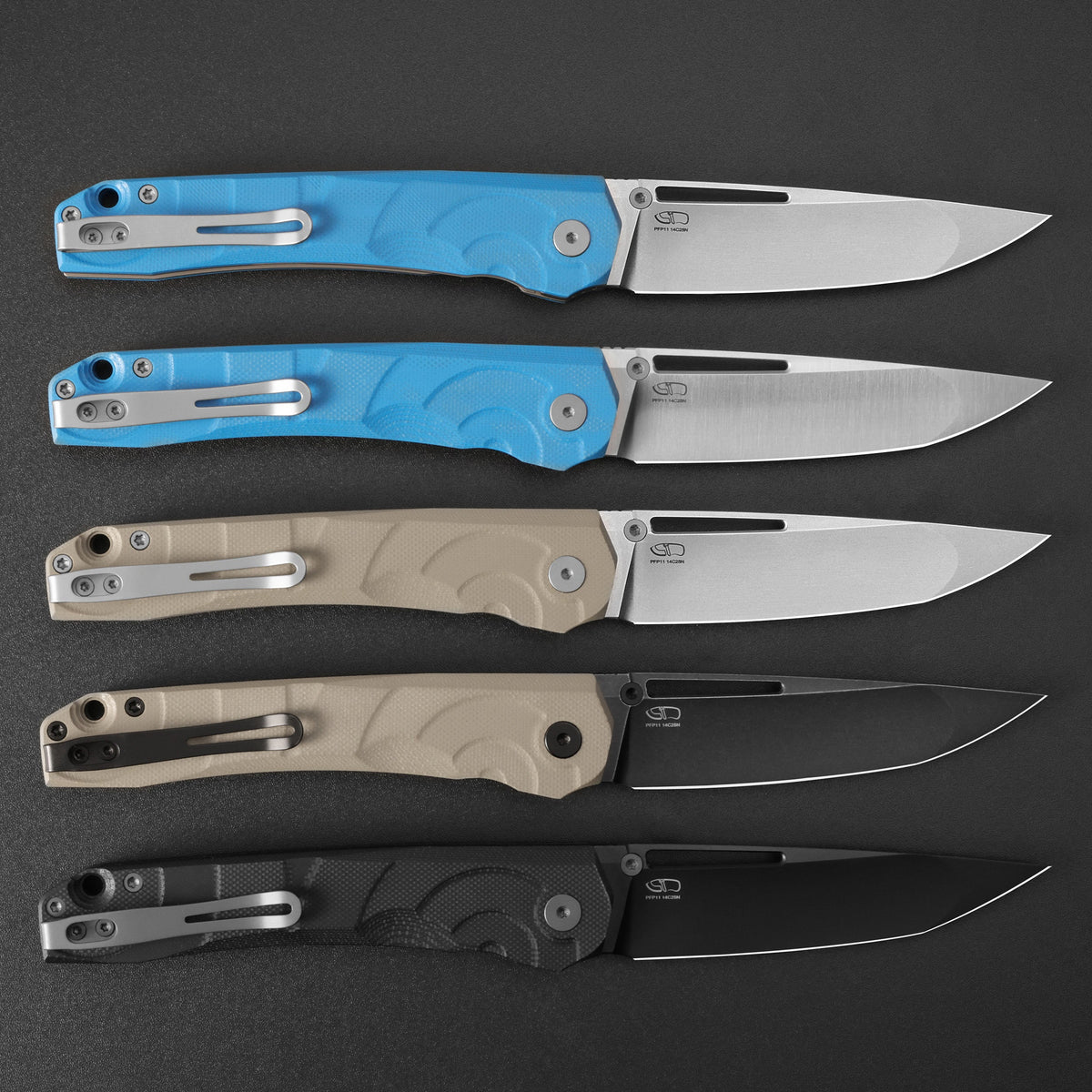 Petrified Fish PFP11 Ripple,3.78" 14C28N Steel Hollow Blade,G10 Handle,Front Flipper Thumb Stud Liner Lock Folding Knife