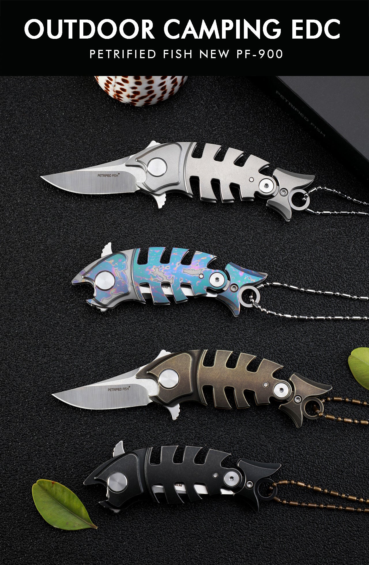 Petrified Fish PF900 Helmet,1.54" M390 Blade,Titanium Handle Pocket Folding Knife
