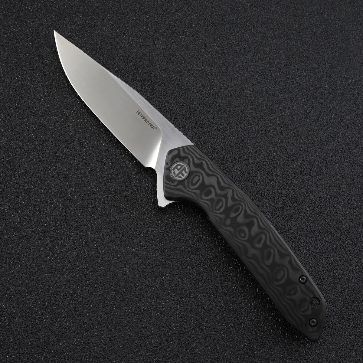 Petrified Fiah PF989 Auster,3.58" K110 Blade,Gmascus G10/Ebony Wood/Carbon Fiber Handle,Flipper Liner Lock Folding Knife