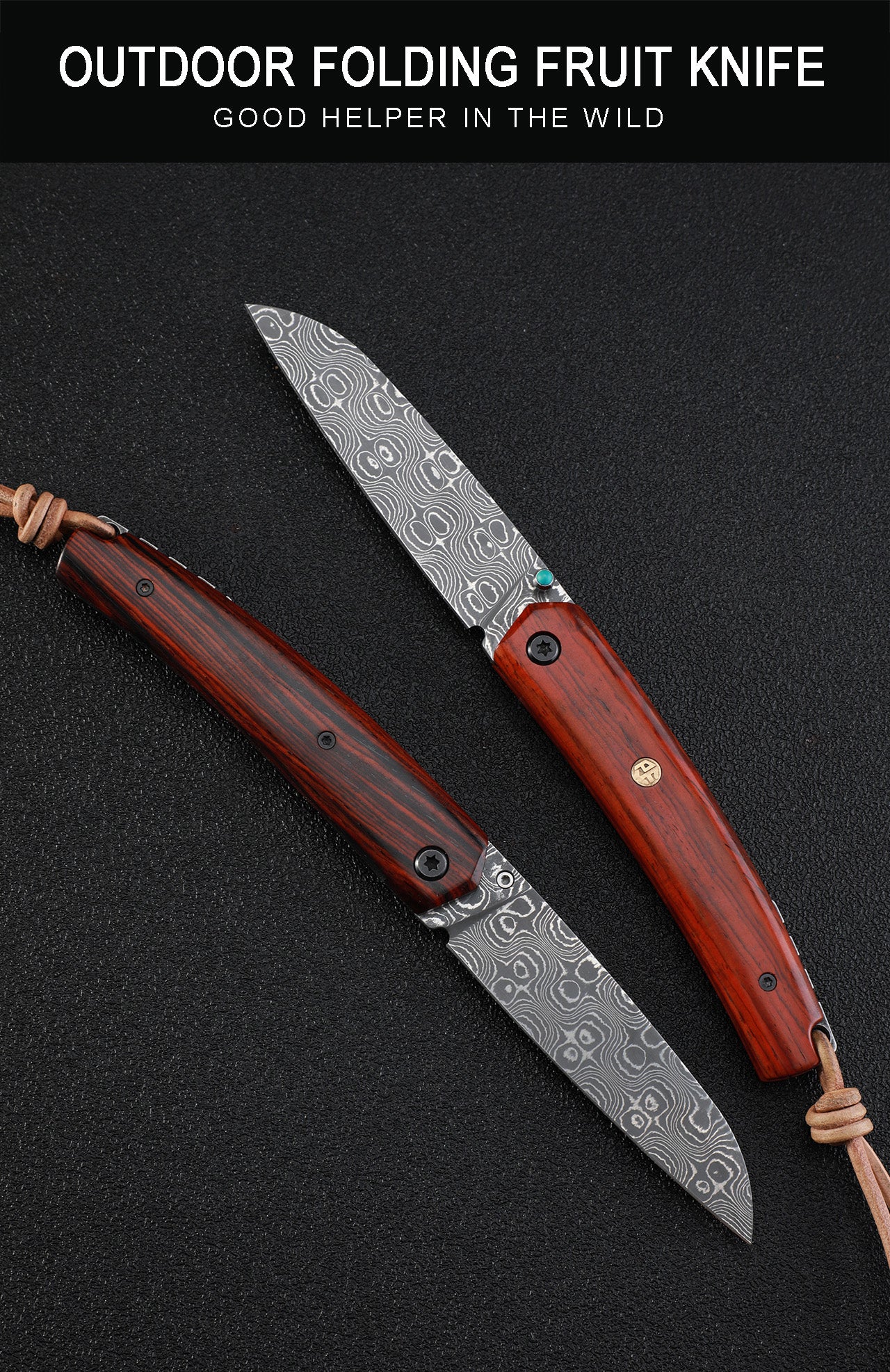 Petrified fish PF719DM Patte,3.39" Damascus Blade,Sandalwood Handle,Thumb Stud Liner Lock Folding Knife