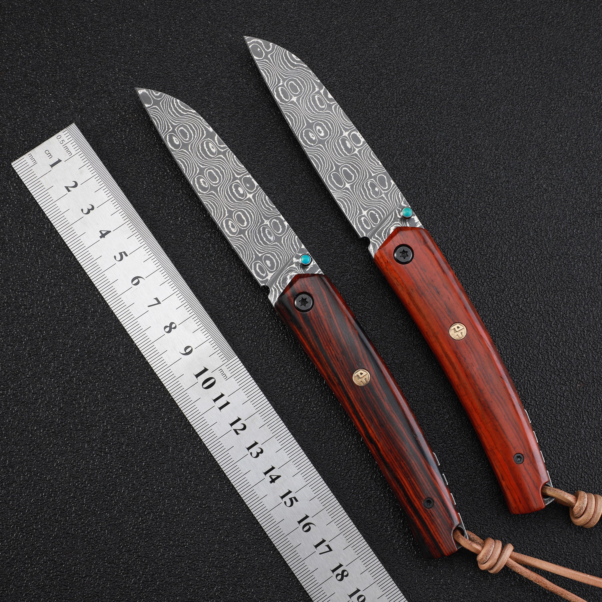 Petrified fish PF719DM Patte,3.39" Damascus Blade,Sandalwood Handle,Thumb Stud Liner Lock Folding Knife