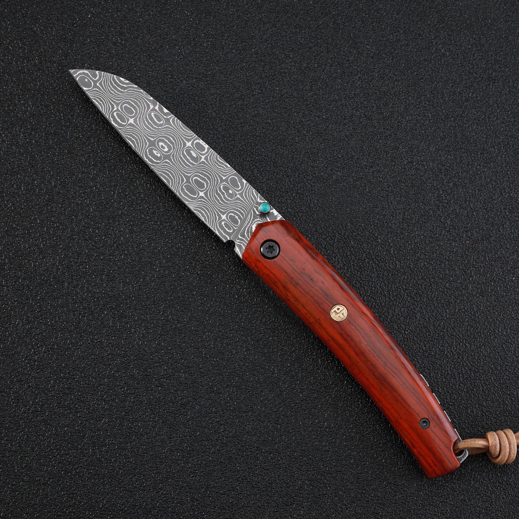 Petrified fish PF719DM Patte,3.39" Damascus Blade,Sandalwood Handle,Thumb Stud Liner Lock Folding Knife