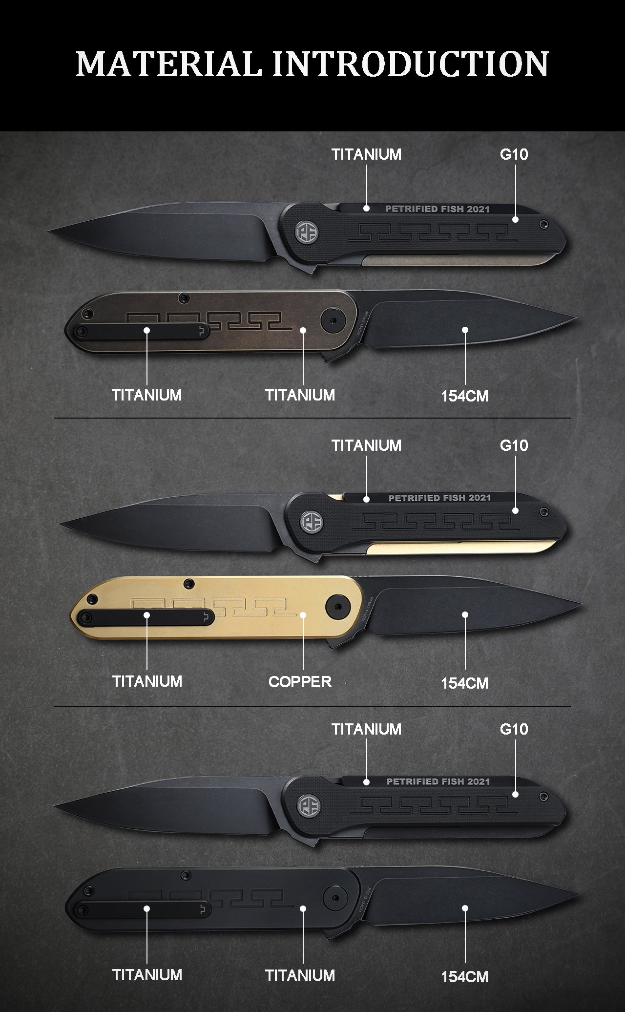 Petrified Fish PFE03 ZERO,3.6" 154CM Blade,98g Titanium & G10 Handle Flipper Liner Lock Folding knife