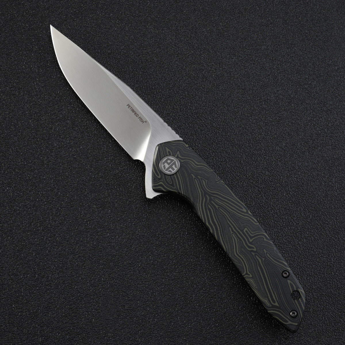 Petrified Fiah PF989 Auster,3.58" K110 Blade,Gmascus G10/Ebony Wood/Carbon Fiber Handle,Flipper Liner Lock Folding Knife