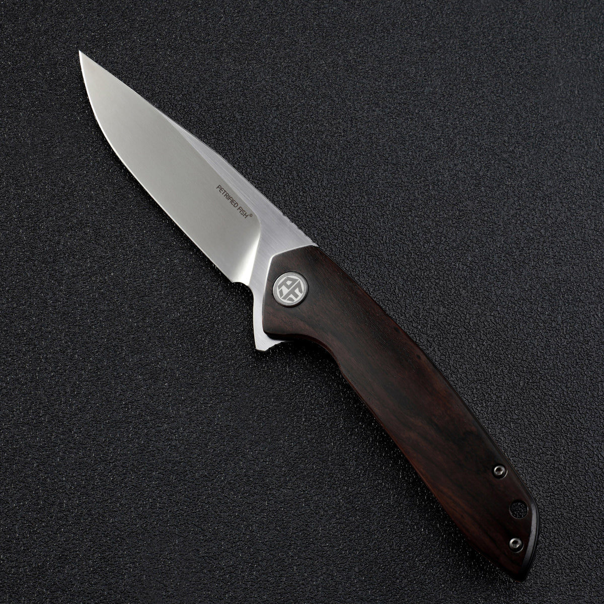 Petrified Fiah PF989 Auster,3.58" K110 Blade,Gmascus G10/Ebony Wood/Carbon Fiber Handle,Flipper Liner Lock Folding Knife