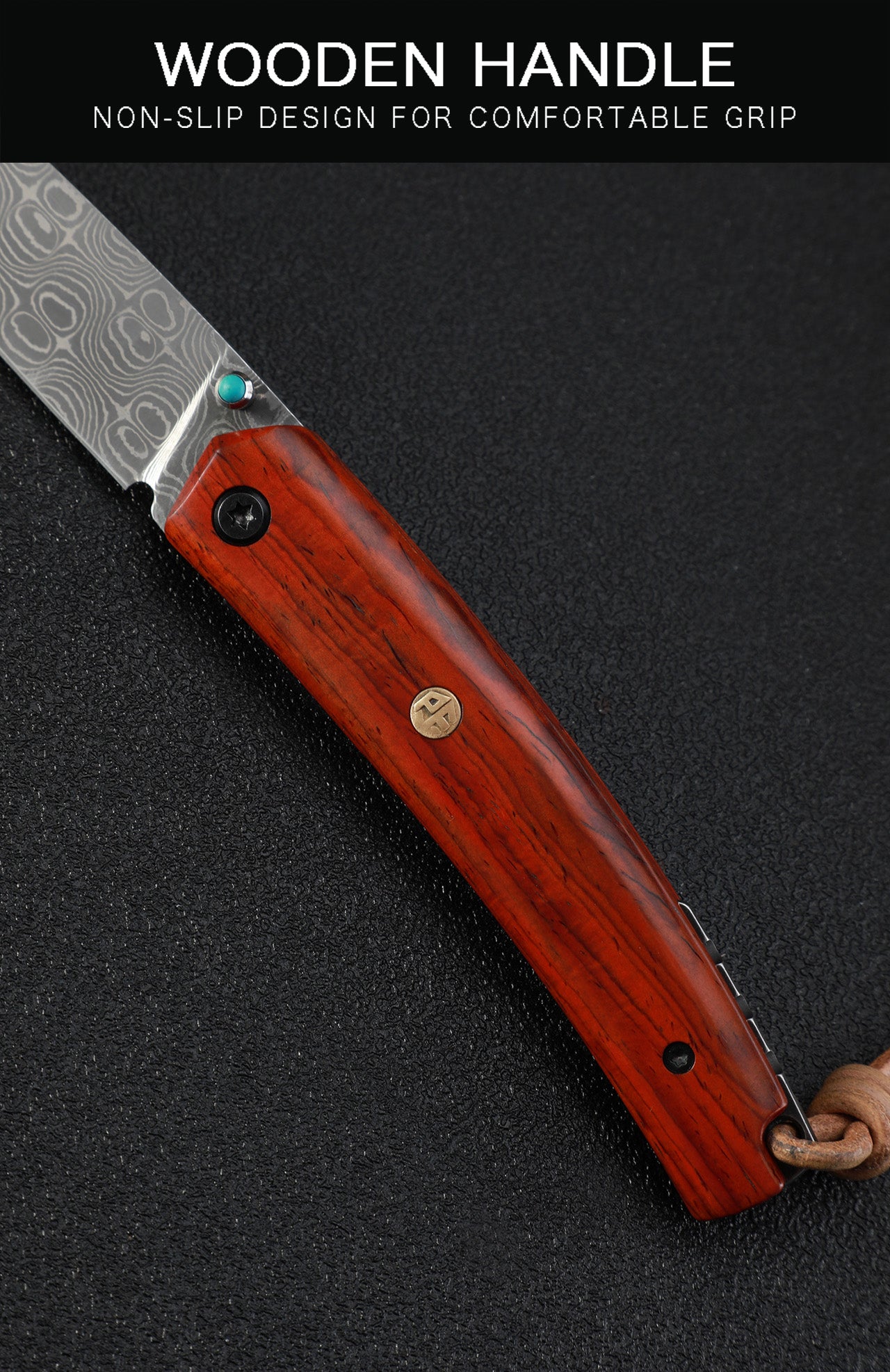 Petrified fish PF719DM Patte,3.39" Damascus Blade,Sandalwood Handle,Thumb Stud Liner Lock Folding Knife
