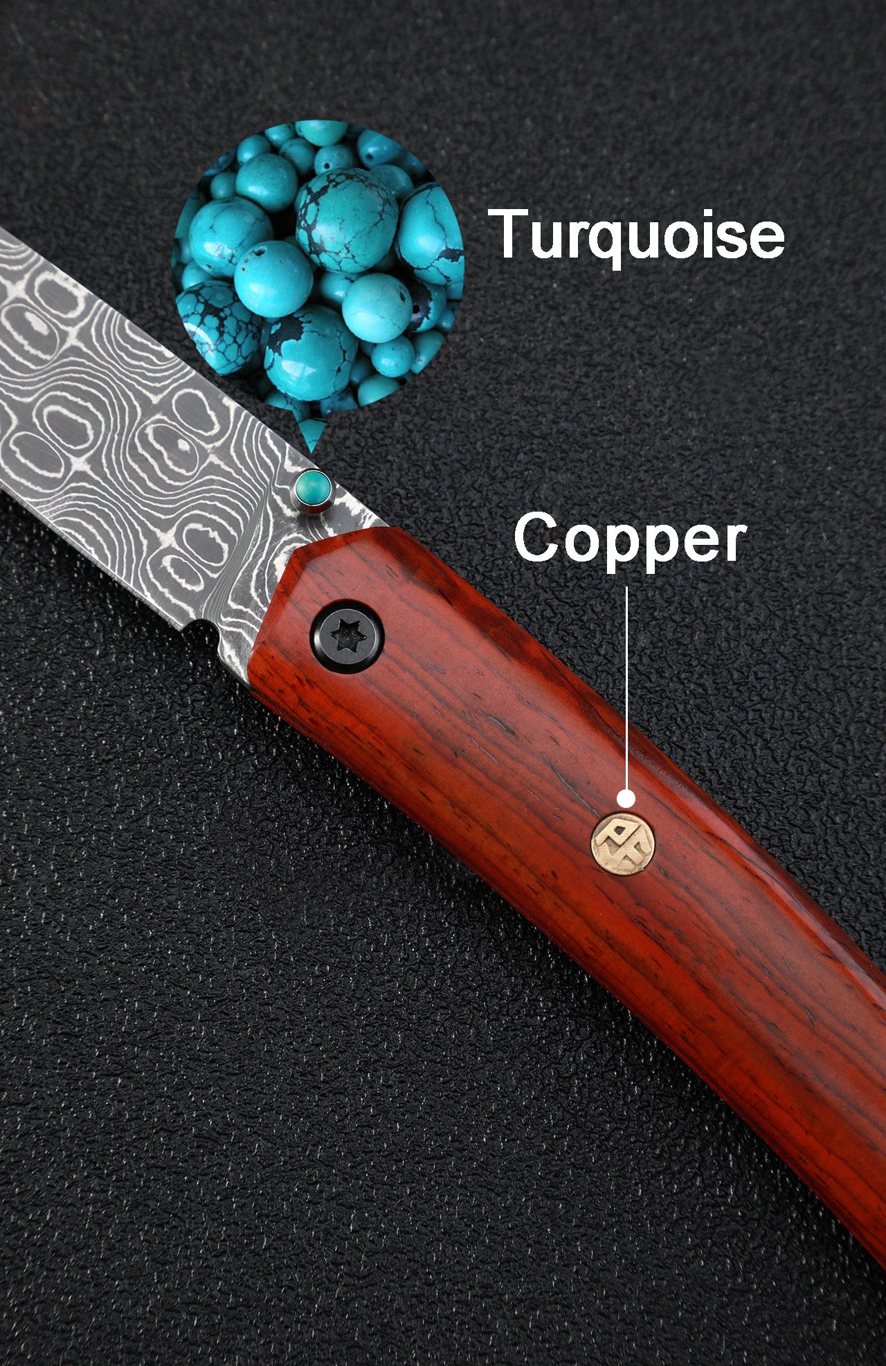 Petrified fish PF719DM Patte,3.39" Damascus Blade,Sandalwood Handle,Thumb Stud Liner Lock Folding Knife