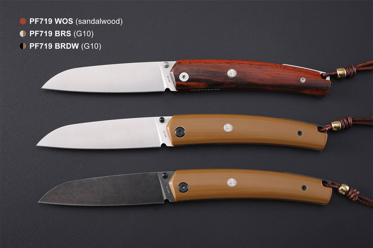 Petrified Fiah PF719 Patte,3.43"12C27N Blade,Wood/G10 Handle,Thumb Stud Liner Lock Folding Knife,