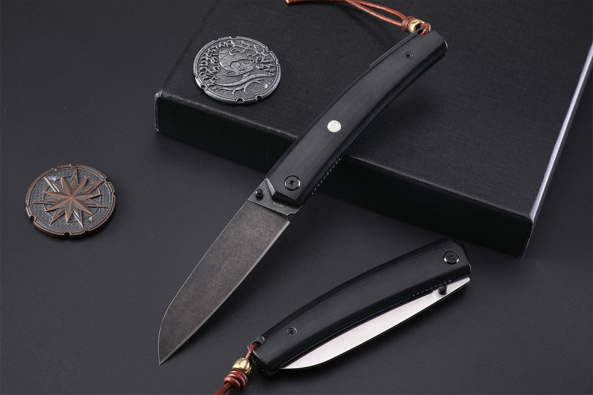 Petrified Fiah PF719 Patte,3.43"12C27N Blade,Wood/G10 Handle,Thumb Stud Liner Lock Folding Knife,