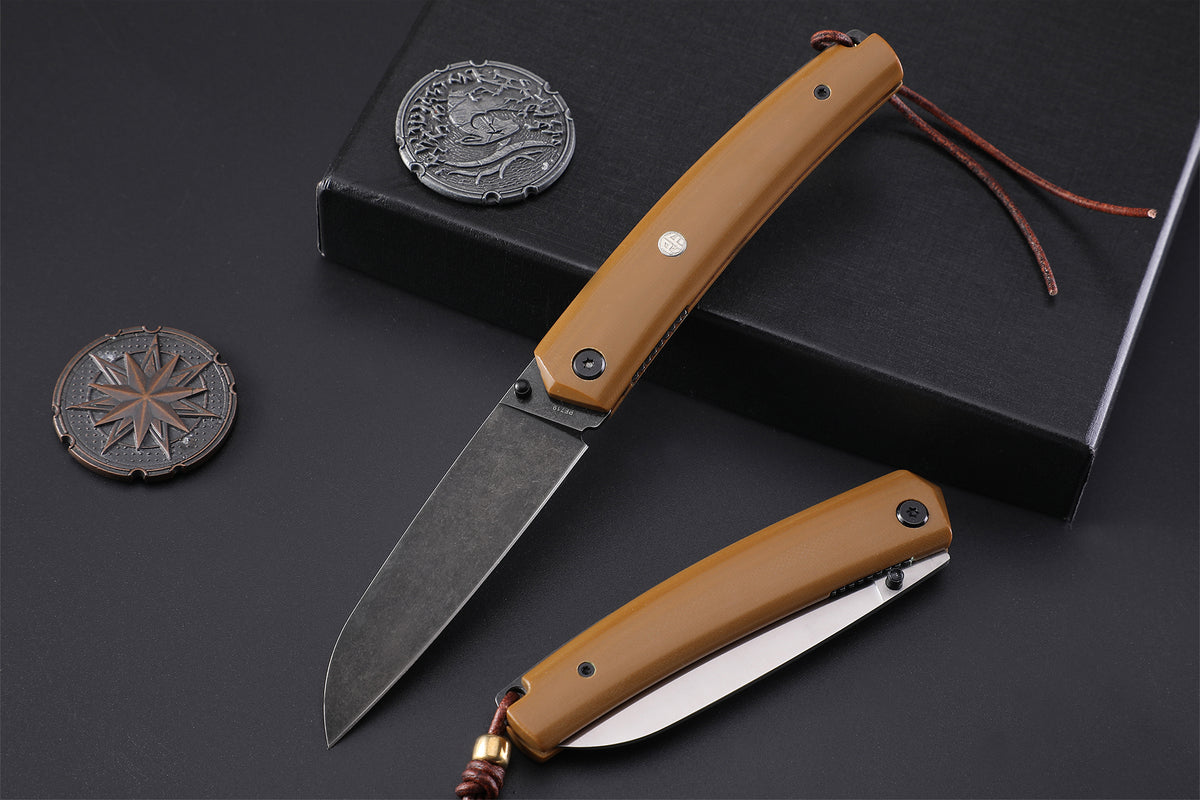 Petrified Fiah PF719 Patte,3.43"12C27N Blade,Wood/G10 Handle,Thumb Stud Liner Lock Folding Knife,