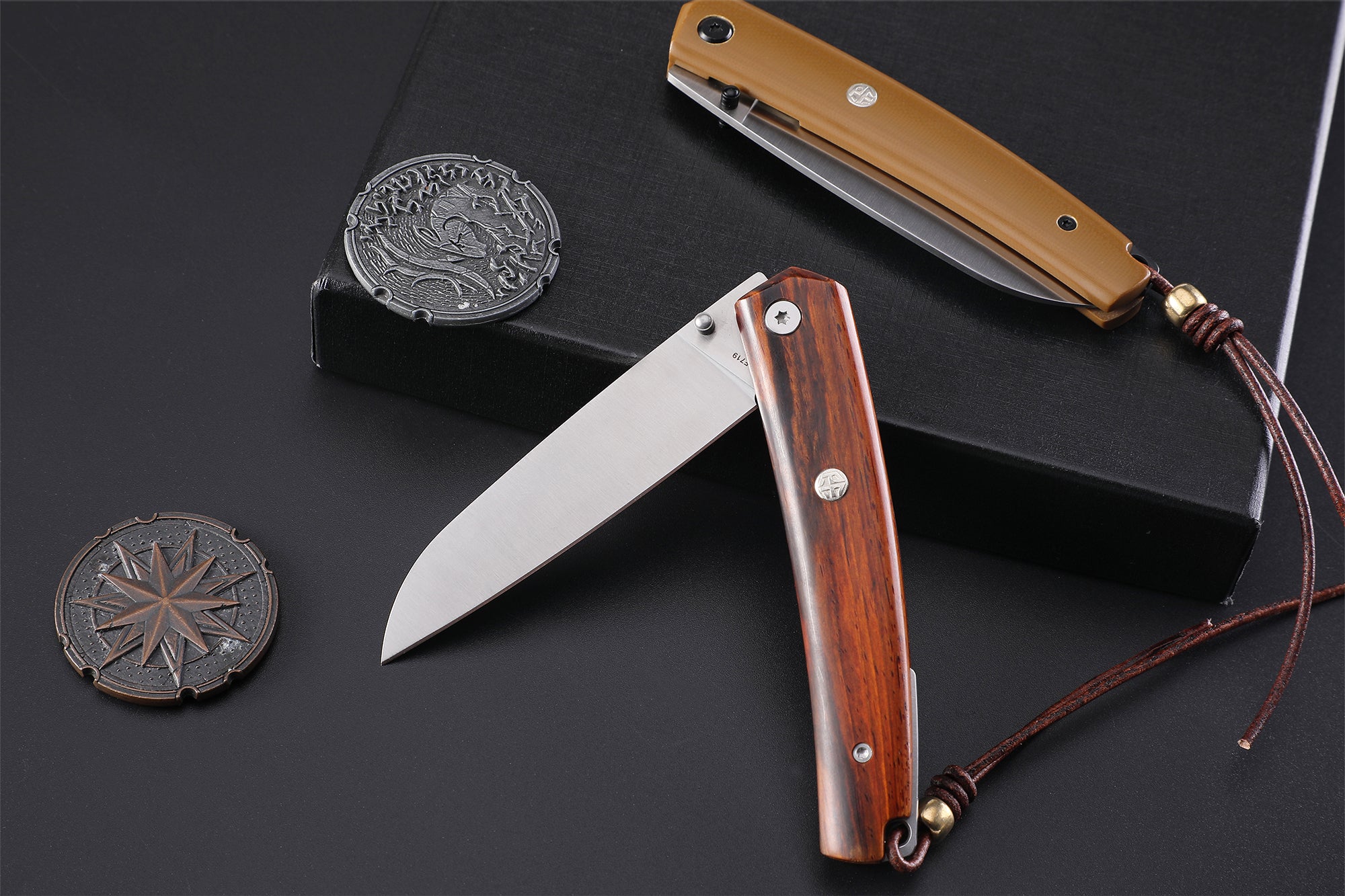 Petrified Fiah PF719 Patte,3.43"12C27N Blade,Wood/G10 Handle,Thumb Stud Liner Lock Folding Knife,