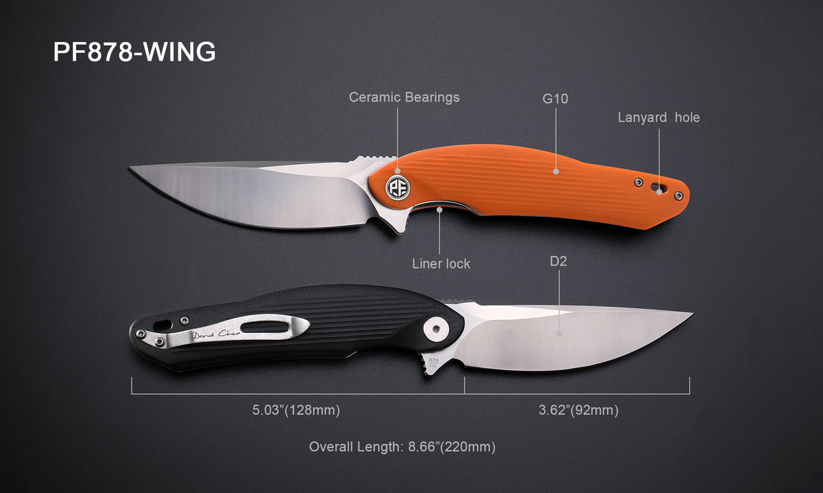 Petrified Fish PF878 Wing,3.62" D2 Satin Blade,G10 Handle Flipper Liner Lock Folding Knife