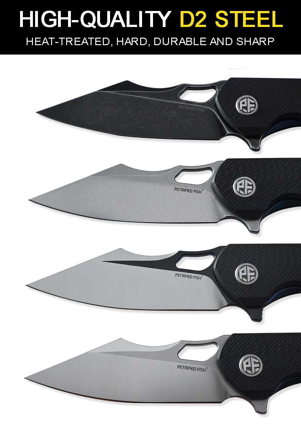 Petrified Fish PF919,3.66" D2 Blade,G10 Handle,Flipper Liner lock Folding knife