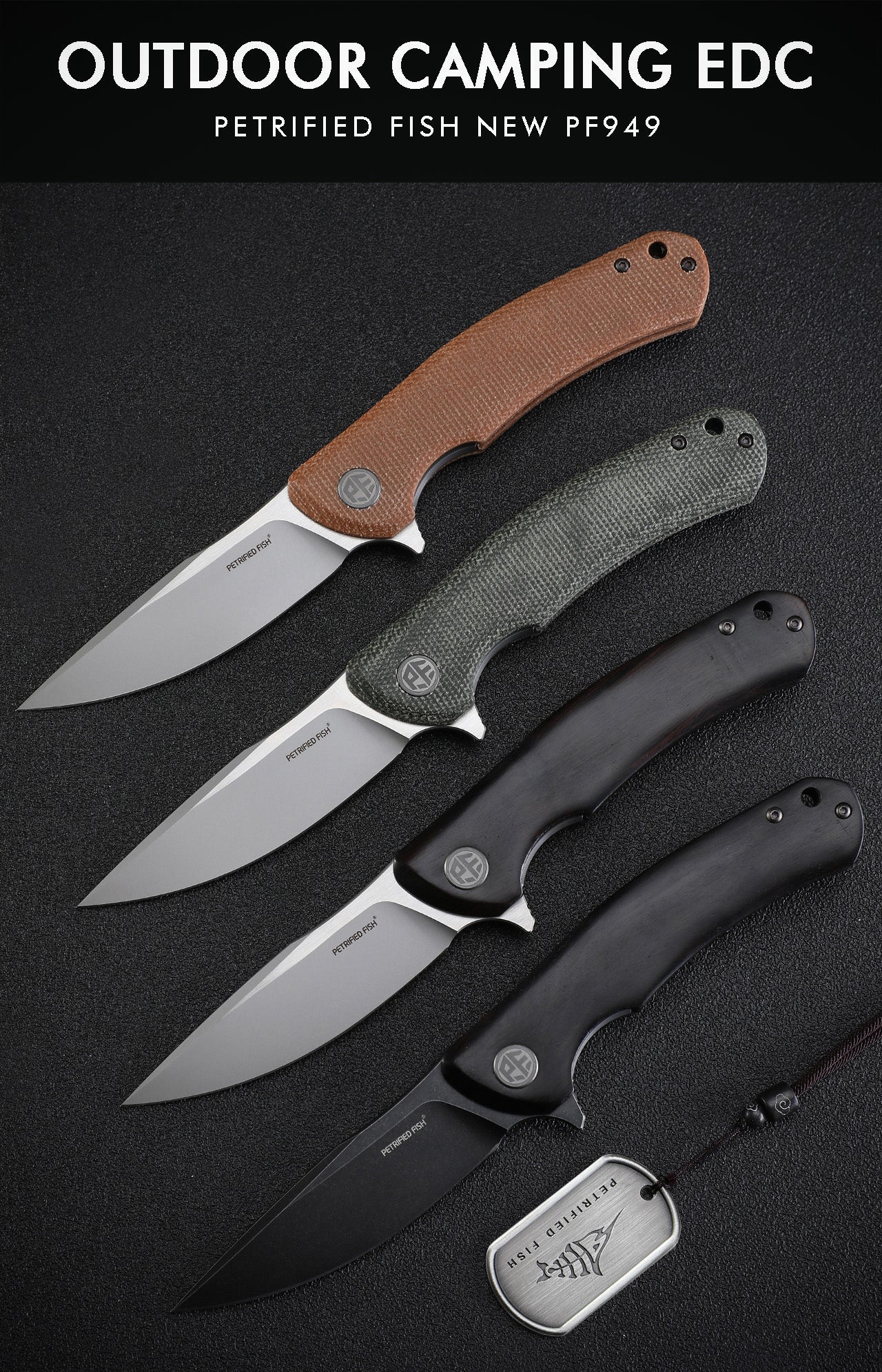 Petrified Fish PF949 Warrior,3.54" K110 Blade,Micarta/G10/Carbon Fiber Handle, Flipper Liner lock Folding knife