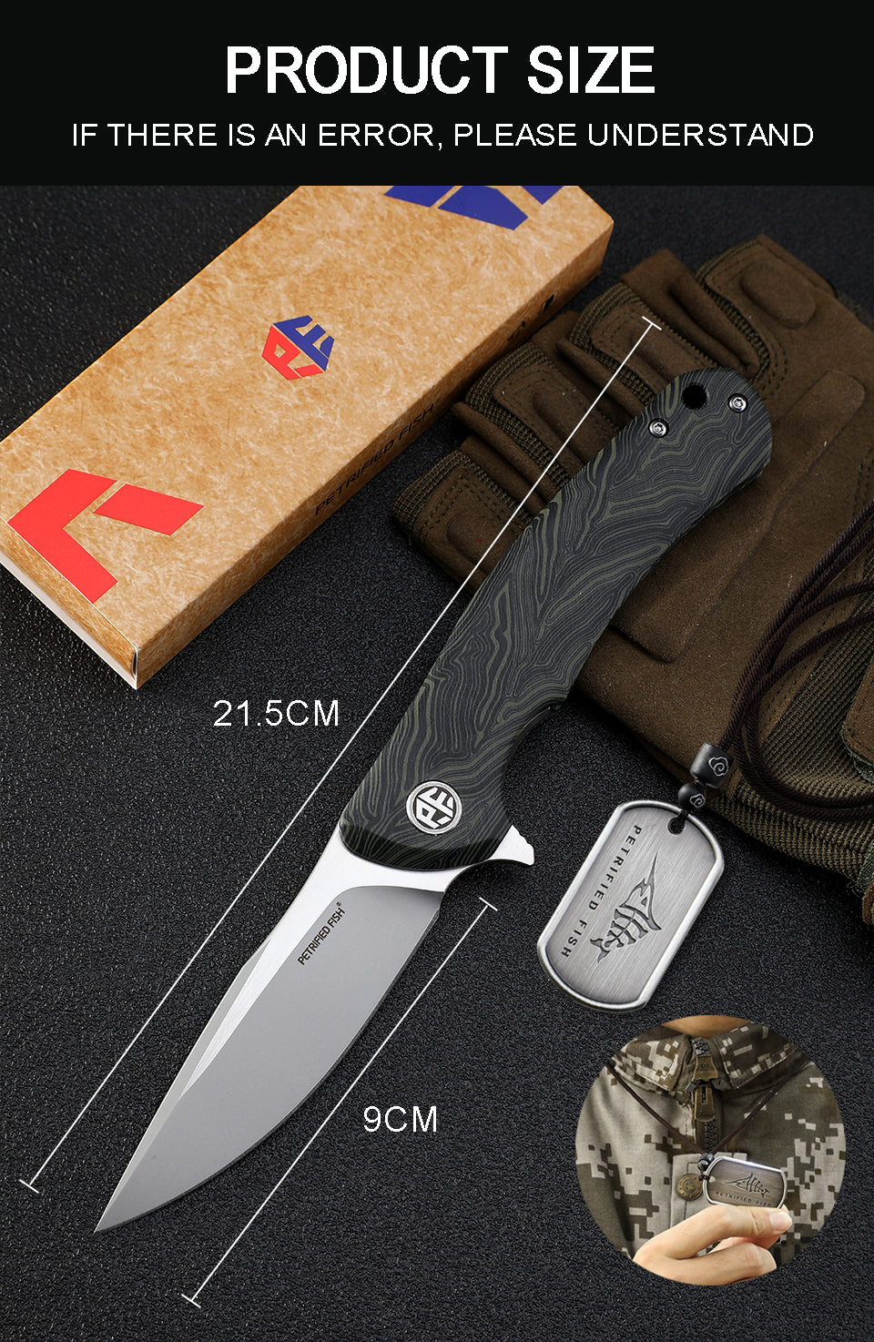 Petrified Fish PF949 Warrior,3.54" K110 Blade,Micarta/G10/Carbon Fiber Handle, Flipper Liner lock Folding knife