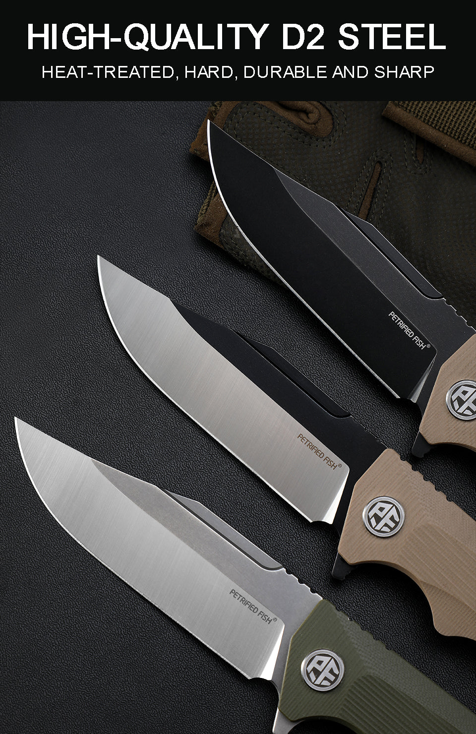 Petrified fish PF959,3.78" D2 Blade,G10 Handle, Flipper Liner lock Folding knife