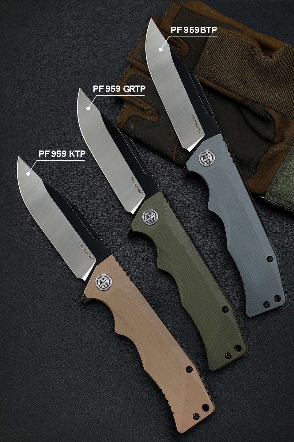 Petrified fish PF959,3.78" D2 Blade,G10 Handle, Flipper Liner lock Folding knife